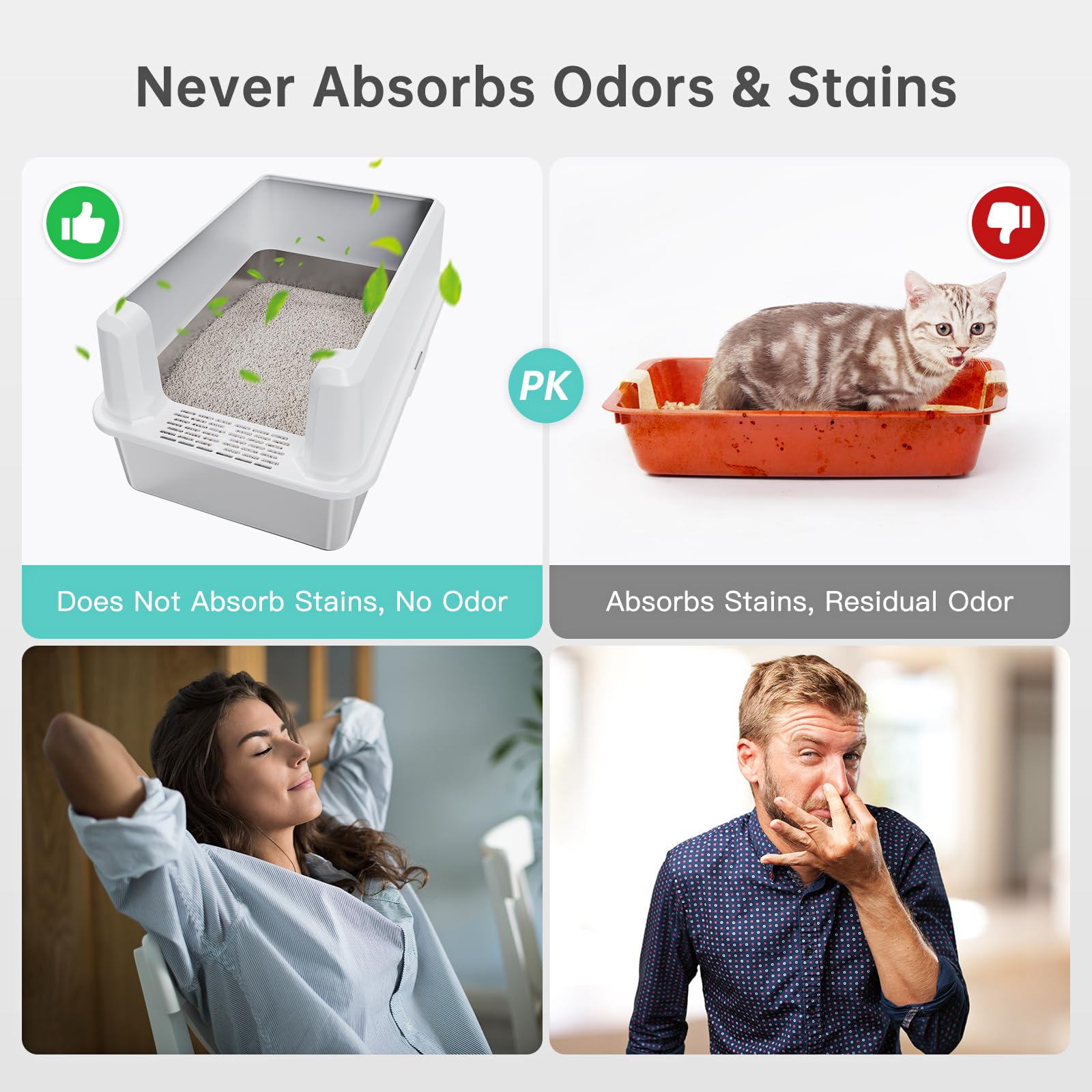 Woofigo Stainless Steel Cat Litter Box, Large Top Entry Litter Box For Big Cats, Enclosed Kitty Litter Pan With Lid, Metal Cat Box Never Absorbs Odors, Easily Cleaning, Include Scoop