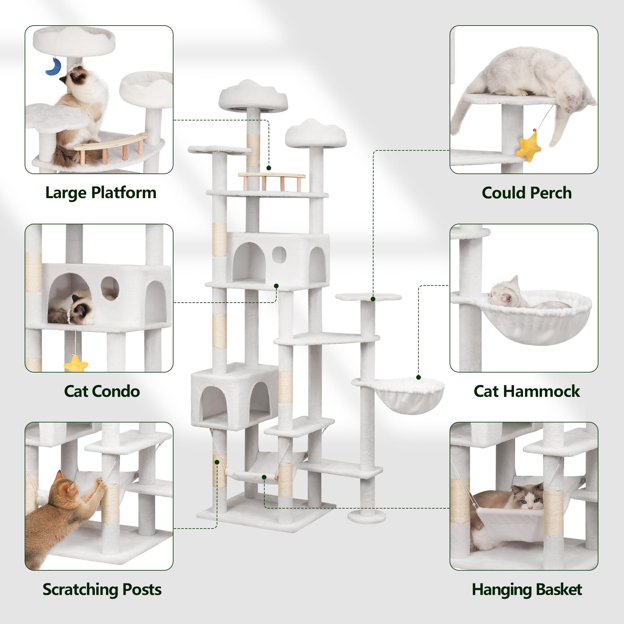 Meecal 85In Cat Tree For Indoor Cats Large Adult, Tall Cat Tower With Scratching Post, Heavy Duty Cat Tree With Large Perches, C