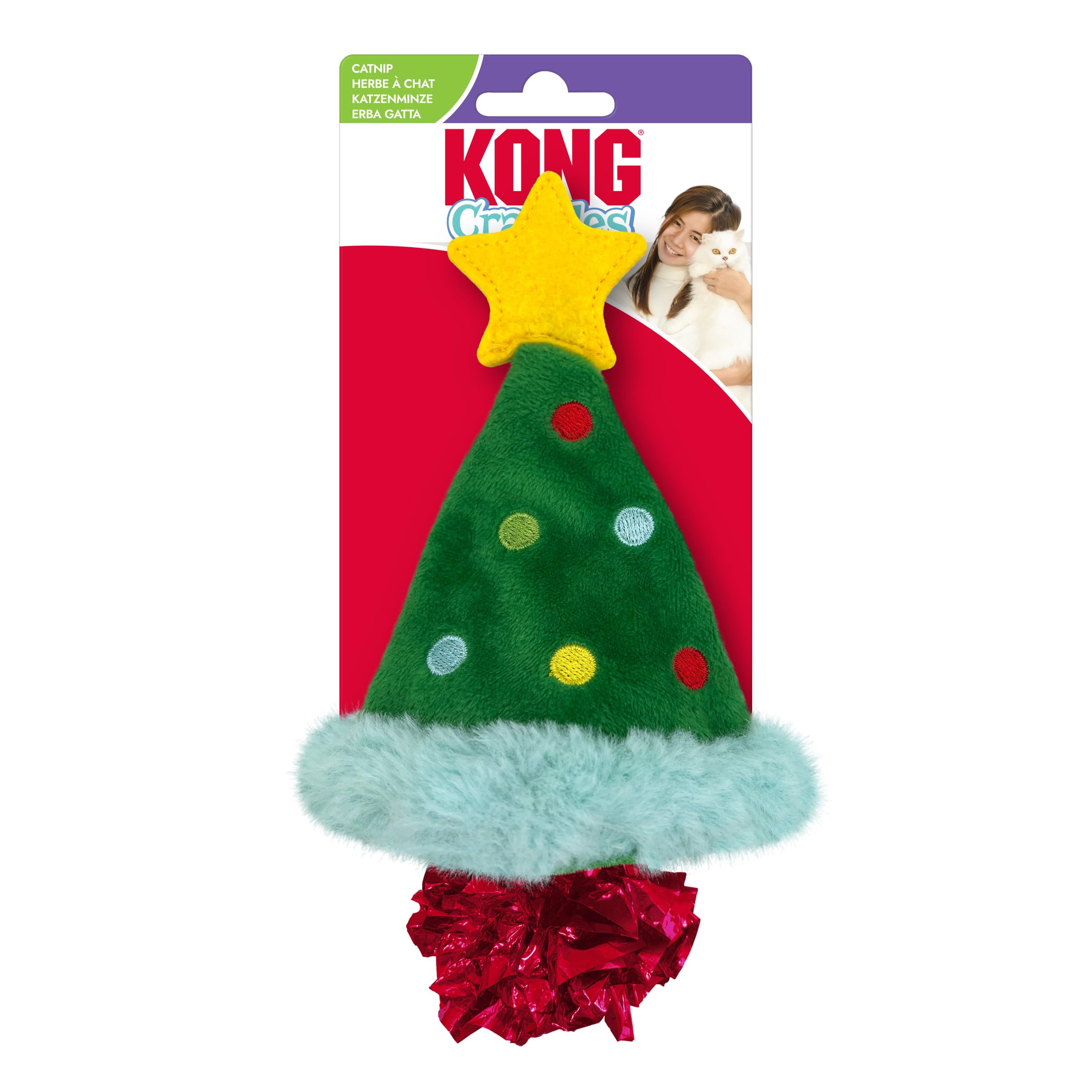 KONG Christmas Holiday Cat Toy - Assorted Toy for Batting, Pouncing & Interactive Play (Crackles Christmas Tree)