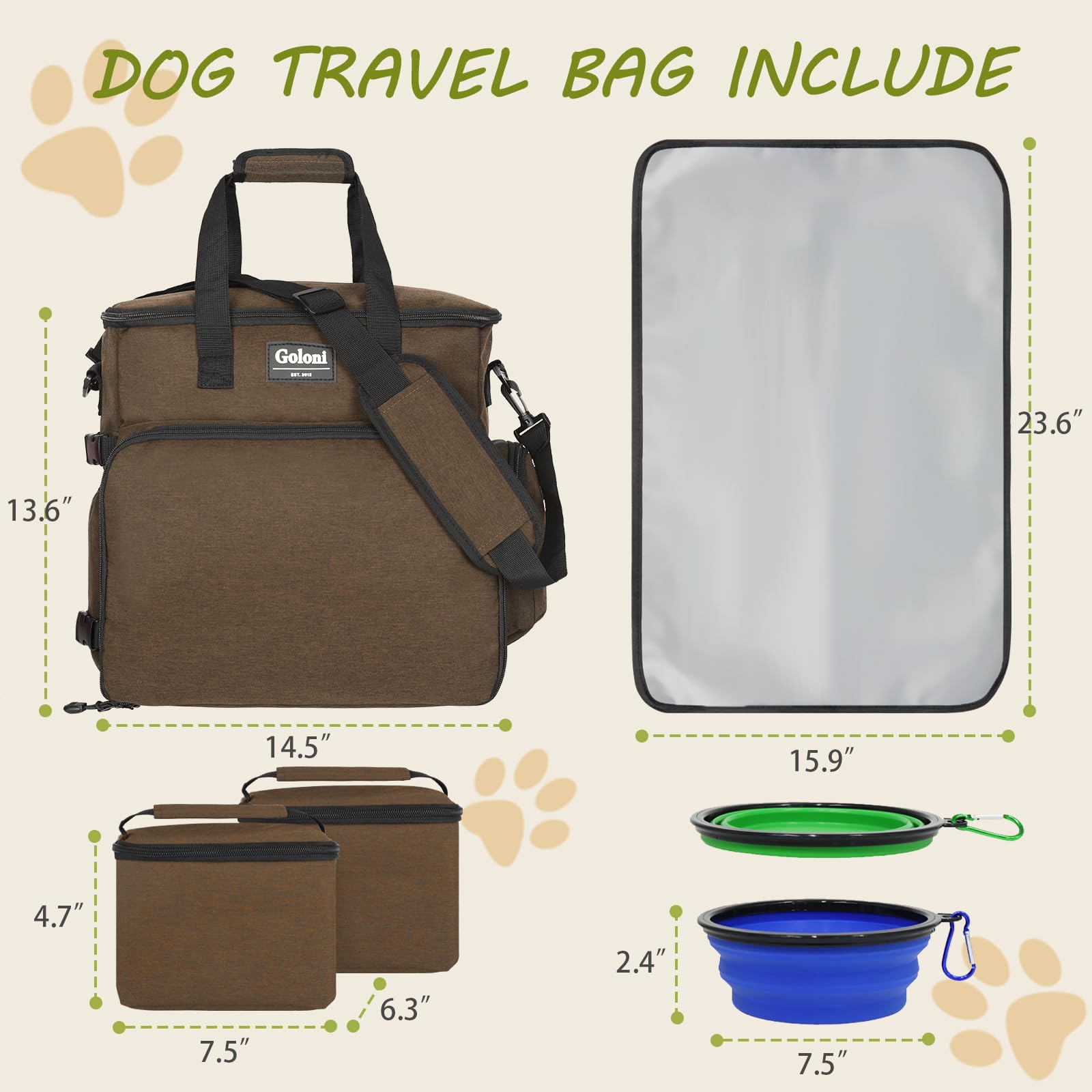 Dog Travel Bag Airline Approved-Pet Travel Tote with Collapsible Bowls,Food Containers & Feeding Mat-Multi-Pocket Organizer for