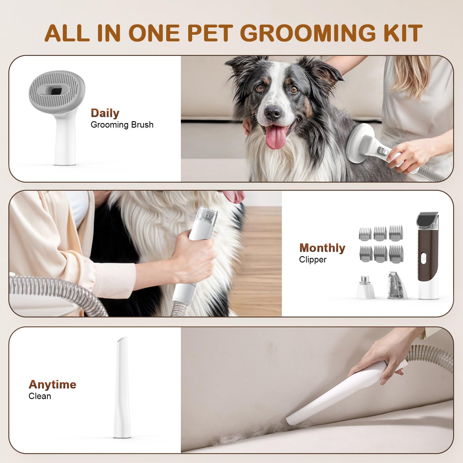 Ozumek Dog Grooming Vacuum, Dog Grooming Kit With Pet Clipper Nail Grinder, 3 Suction Modes Dog Brush Vacuum With 6 Pet Grooming