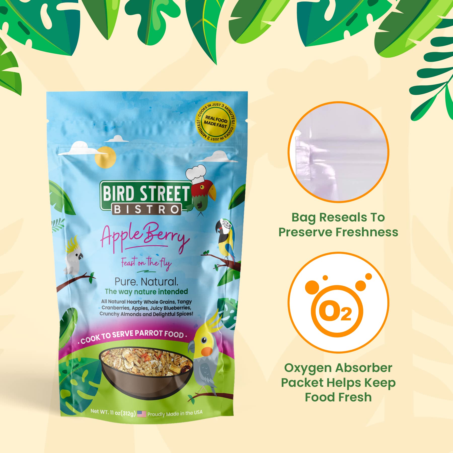 Bird Street Bistro Parrot Food Sample Pack Cooks in as Little as 3 to 15 min | All Natural & Organic Grains and Legumes, Healthy