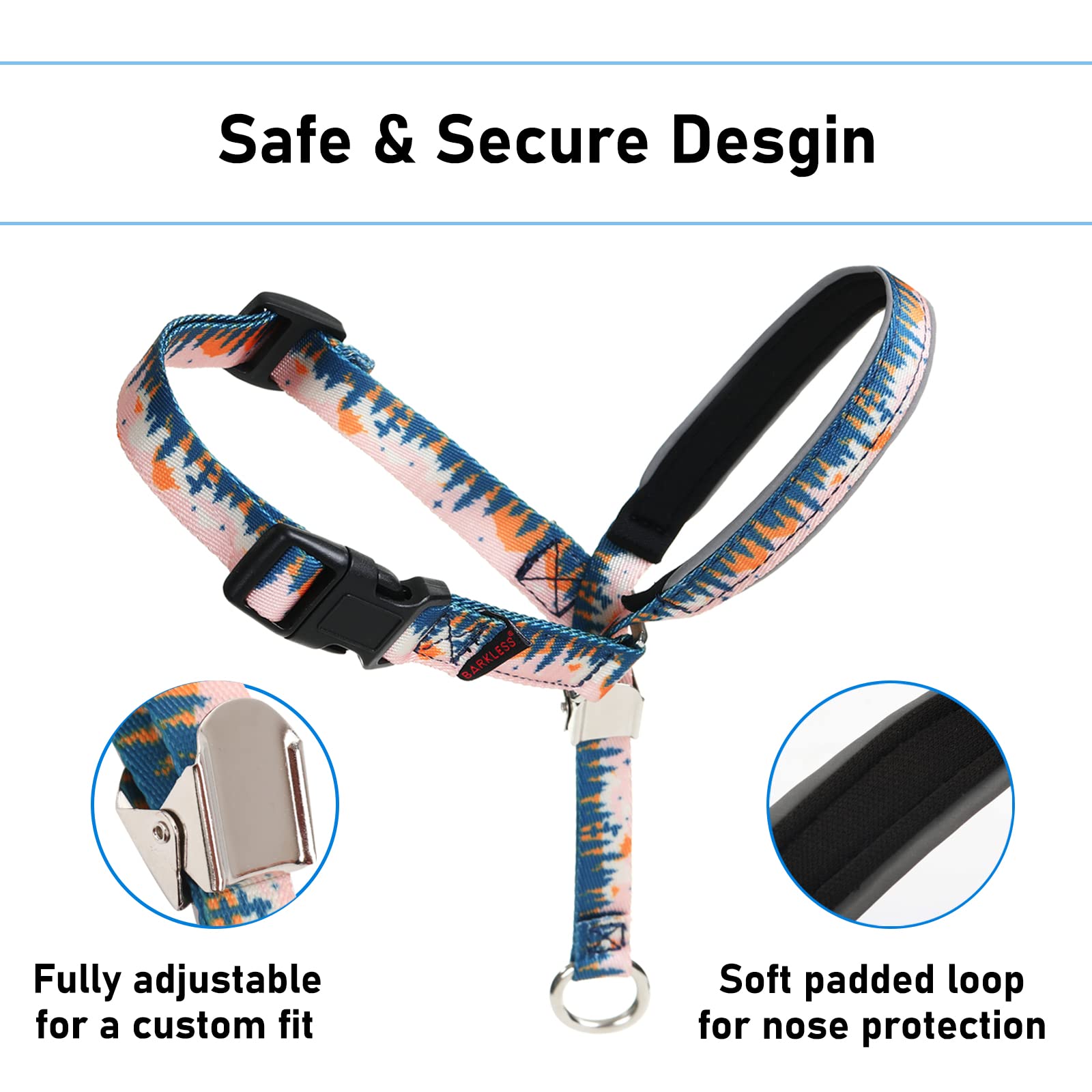 BARKLESS Dog Head Collar, Anti-Pulling Printed Head Halter with Leash, Gentle Head Harness with Adjustable Clip for Small Medium