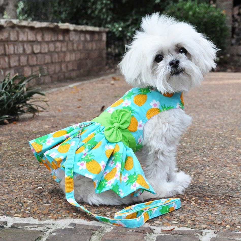 Doggie Design Pineapple Luau Dog Harness Dress With Matching Leash (Large)
