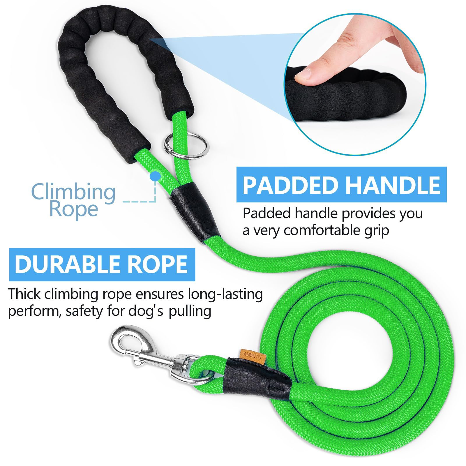 Aiminto Dog Leash, Braided Rope Traction - Walking Training Lead for Small Dogs ((1/3 '') x 6FT, Light Green)