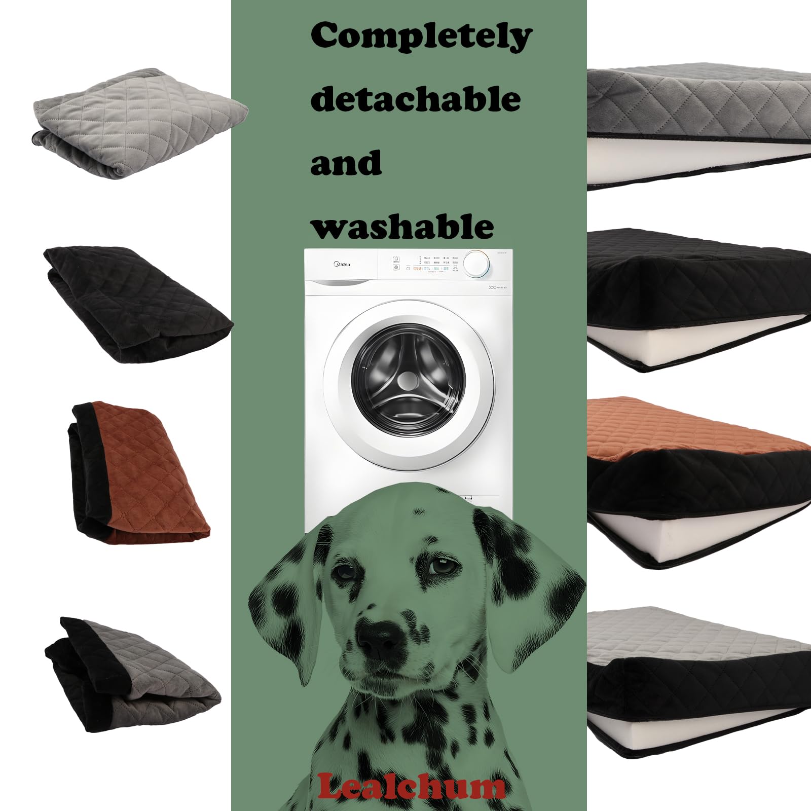 Lealchum Dog Car Seat - Large Grey Velvet Bed with Adjustable Leashes and Memory Foam, Non-Slip Bottom for Medium Dogs (Model: LEBGR001)