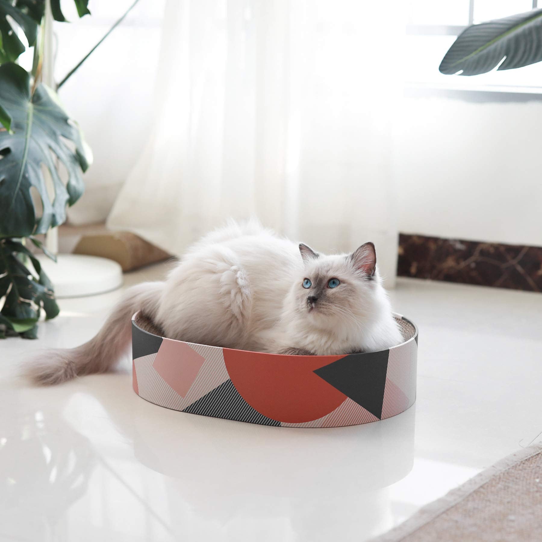 Comsaf Cat Scratcher Cardboard Bed Lounge Couch For Indoor Cats Oval Shape 17'X13', Kitty Cat Scratching Pad Recycle Corrugate Scratcher Long Lasting Furniture