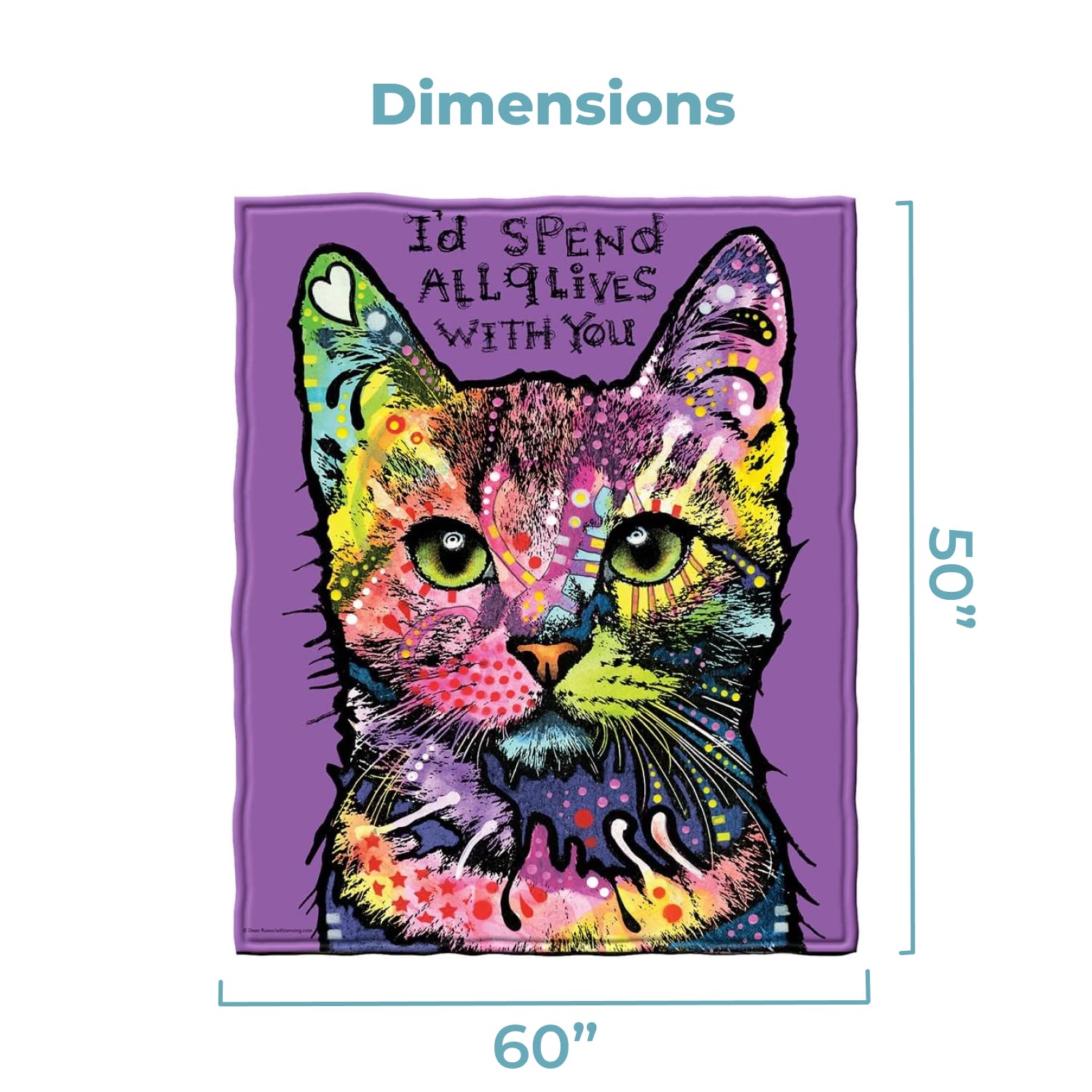 Dawhud Direct 50x60-Inch Cat Blanket Dean Russo 9 Lives - Plush Fleece Throw Blanket for Adults and Kids - Soft and Cozy for Bed