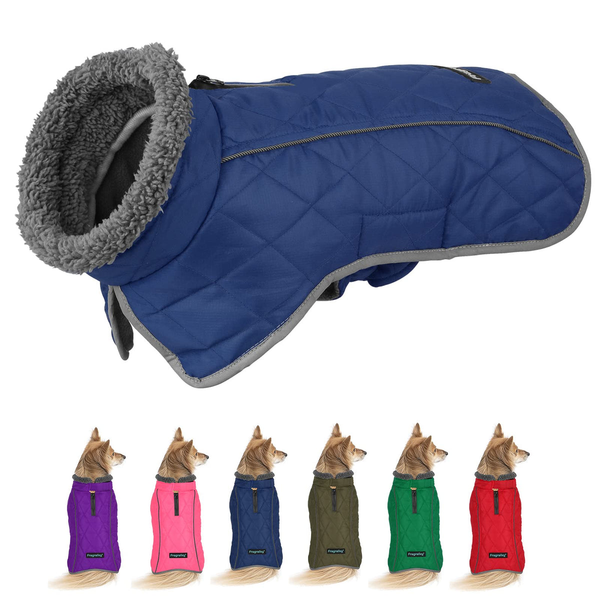 Fragralley Dog Winter Coat Jacket - Reflective Adjustable Windproof Dog Turtleneck Clothes, Doggie Cold Weather Vest, Warm Fleece Lining Puppy Snow Coat For Small Medium Large Dogs (Small, Blue)