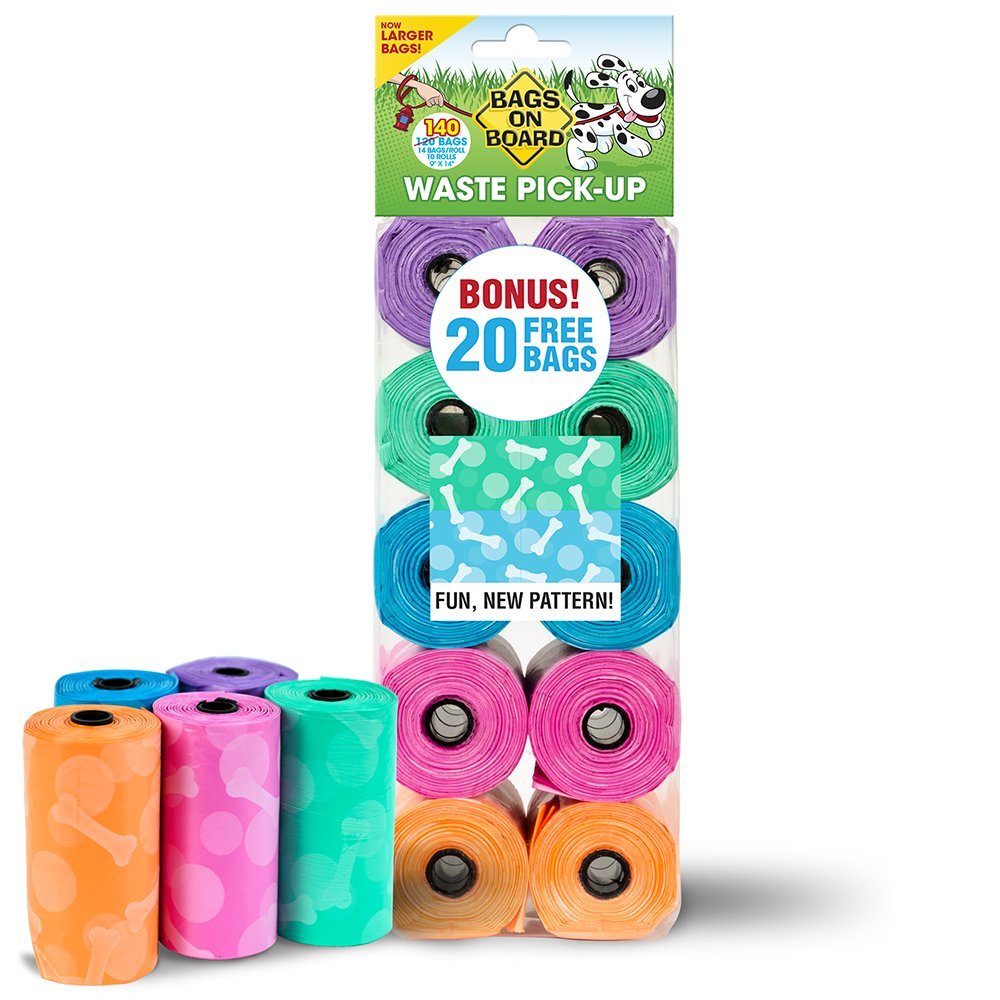 Bags On Board Patterned Dog Waste Bags, 9X14 In, 140 Bags, Patterned (3203940045)