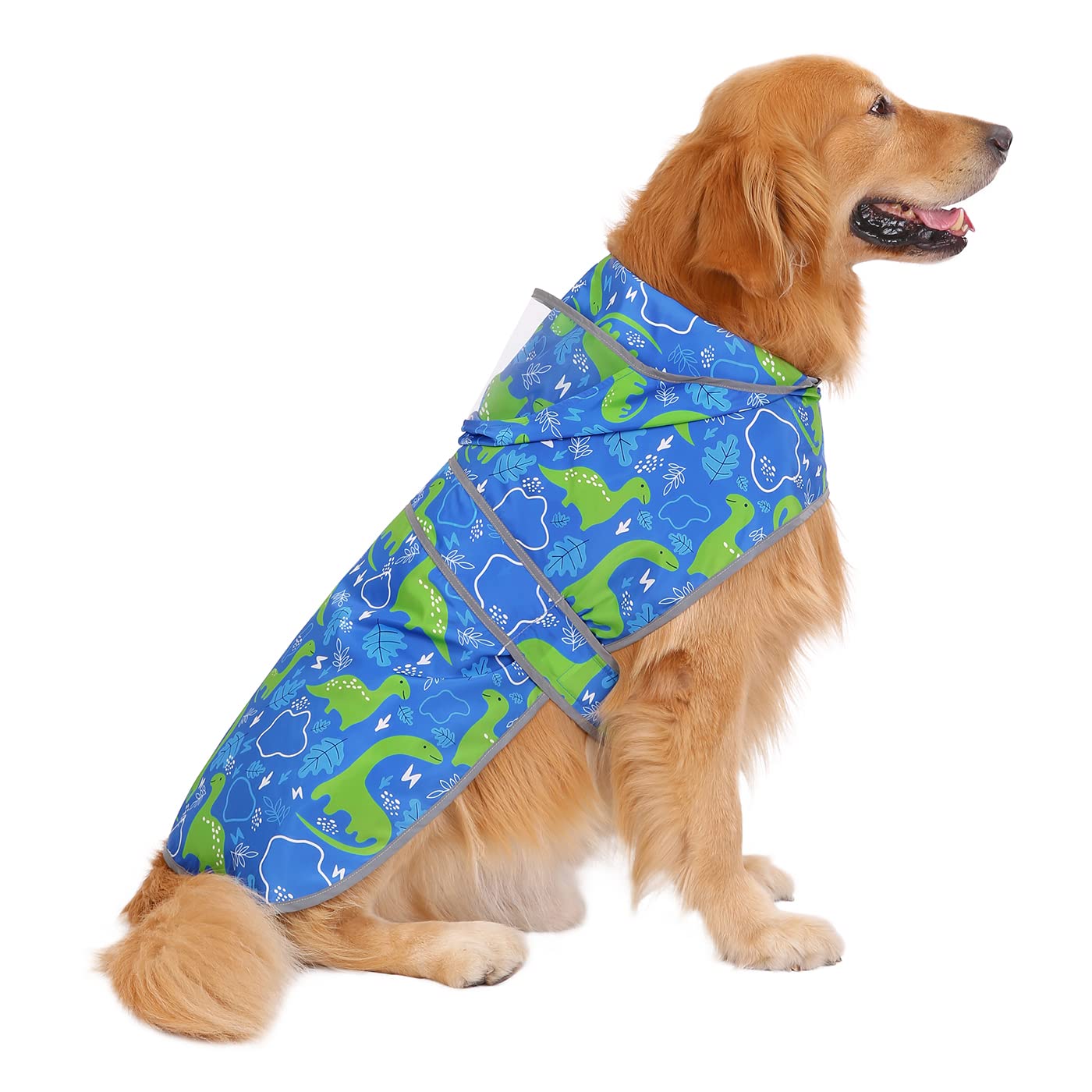 Hde Dog Raincoat With Clear Hood Rain Jacket Poncho For Small Medium Large Dogs Dinosaurs - L