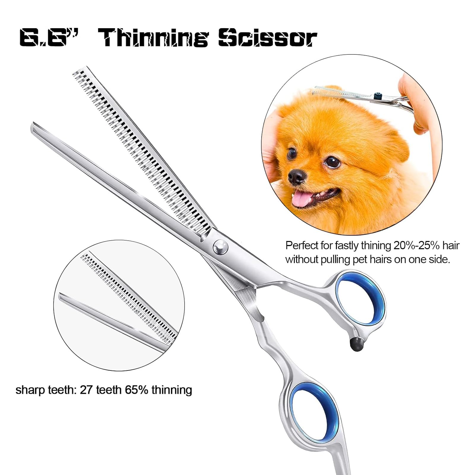 Scedream Dog Scissors - 6 In 1 Pet Grooming Set, Curved Tips, Blue