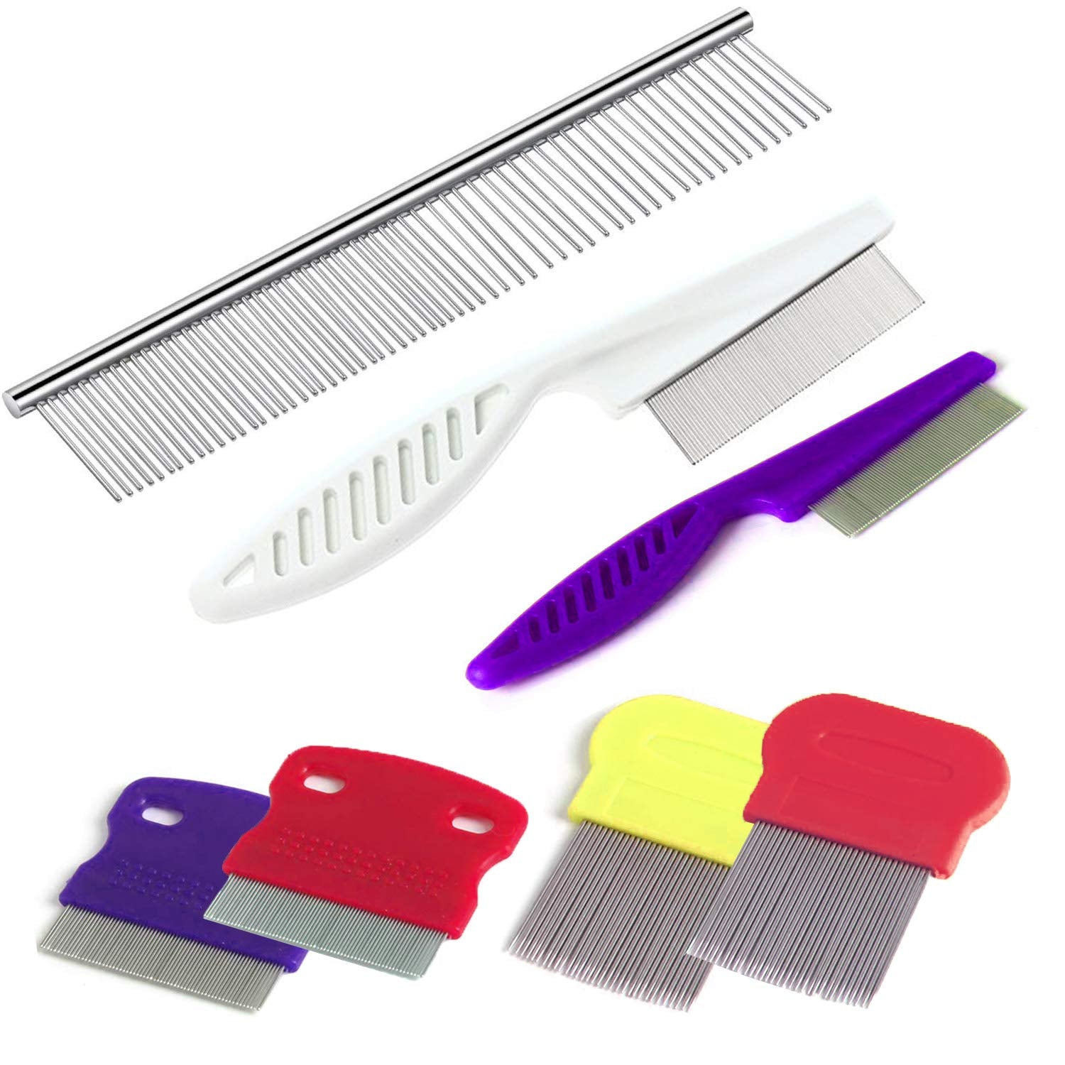 Tunan 7 Pcs Pet Dog Grooming Comb, Metal Head Comb For Long Hair, Dog Tear Stain Remover Combs, Hair Combs Remover For Dogs Cats, Pet Grooming Tool Removes Crust, Mucus And Stains - 5 Types