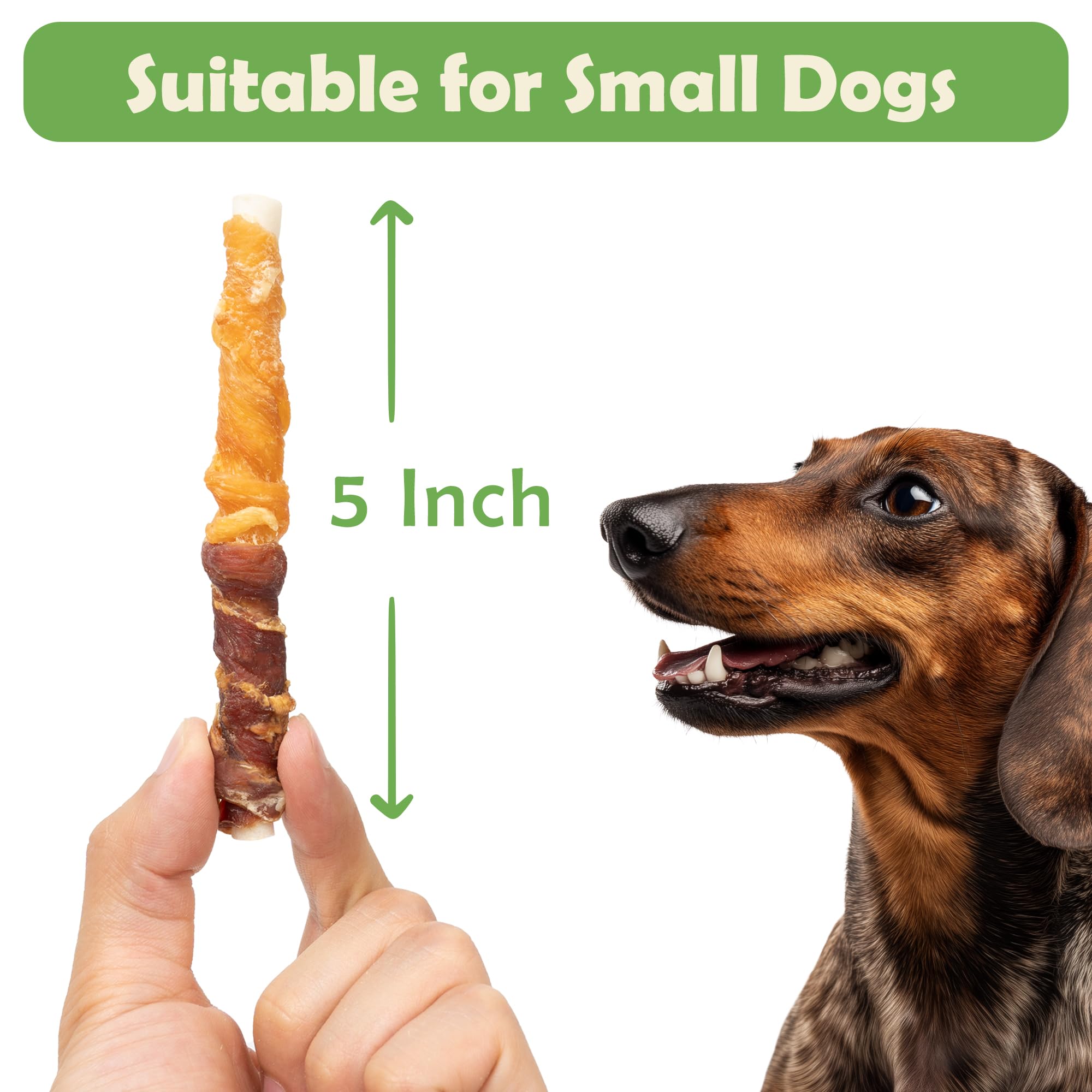 MON2SUN Dog Treats 5 Inch Double Flavor Chicken & Duck Wrapped Rawhide Sticks, Teeth Cleaning for Small Dogs, 10.6 oz (20 Count)