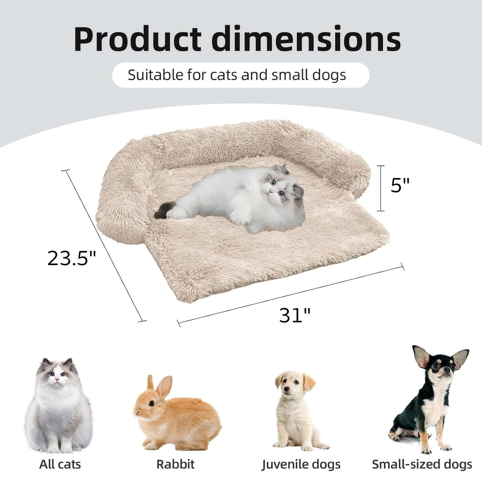 Calming Dog Bed Fluffy Plush Dog Mat For Furniture Protector With Removable Washable Cover For Large Medium Small Dogs And Cats (Xs (31'X23.5'X5'), Beige)