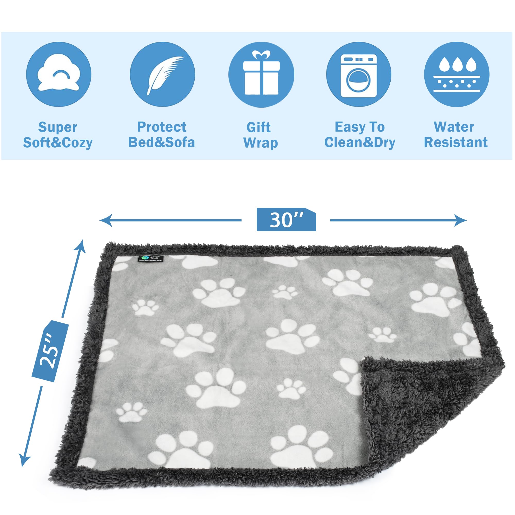Kritter Planet Waterproof Dog Blankets For Small Dogs, Puppy Blankets For Litter, Cat Blankets For Indoor Cats Washable, Reversi