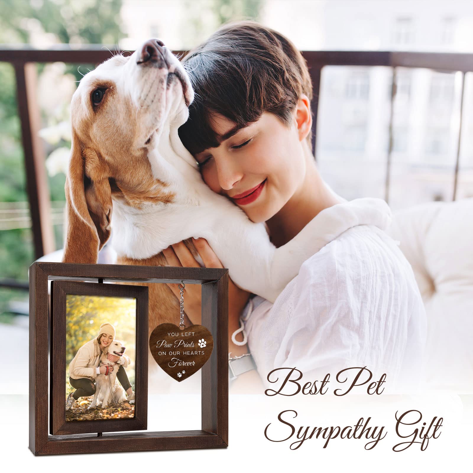 Jigfoxy Dog Memorial Gifts For Loss Of Dog - Rotating Wooden Picture Frame For 4X6 Photo - Pet Memorial Gifts For Dog Cat - Dog
