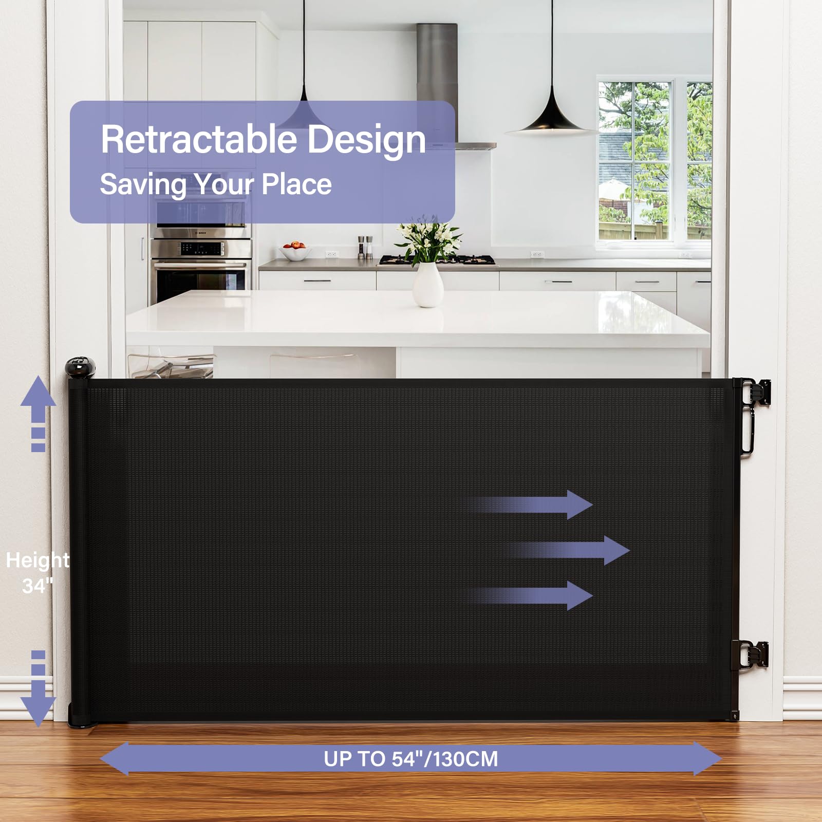 Retractable Baby Gates Extra Wide, PRObebi Retractable Dog Gate for The House Extends to 72'' Wide 34'' Tall, Gates for Baby Ind