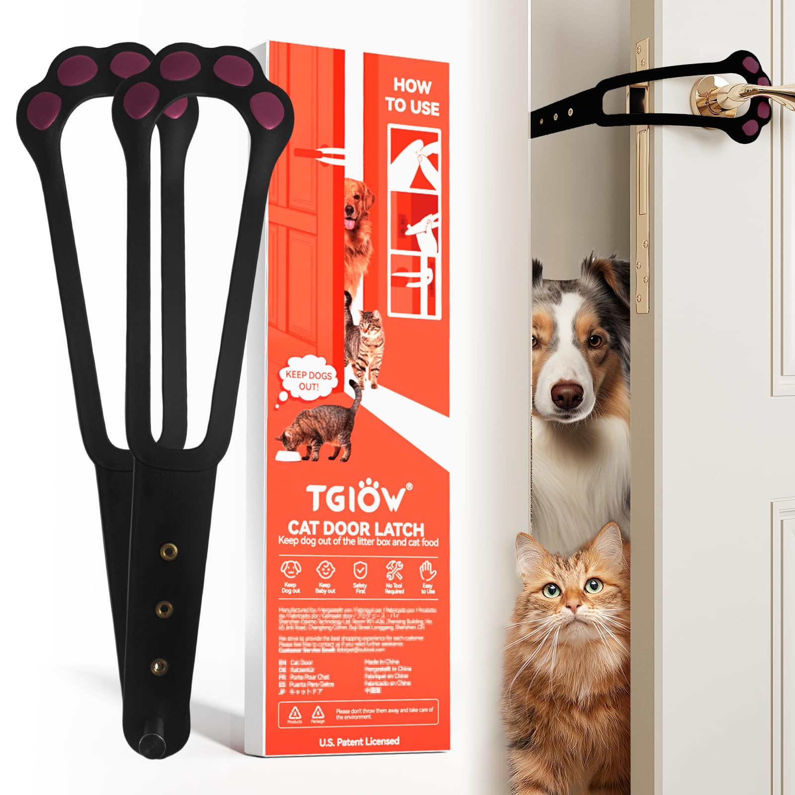 TGIOW Cat Door Latch, 2 Pcs Cat Door Stopper Pet Door Latch to Keep Dog Out of Litter Box and Food, Door Prop for Cat with 4 Adj