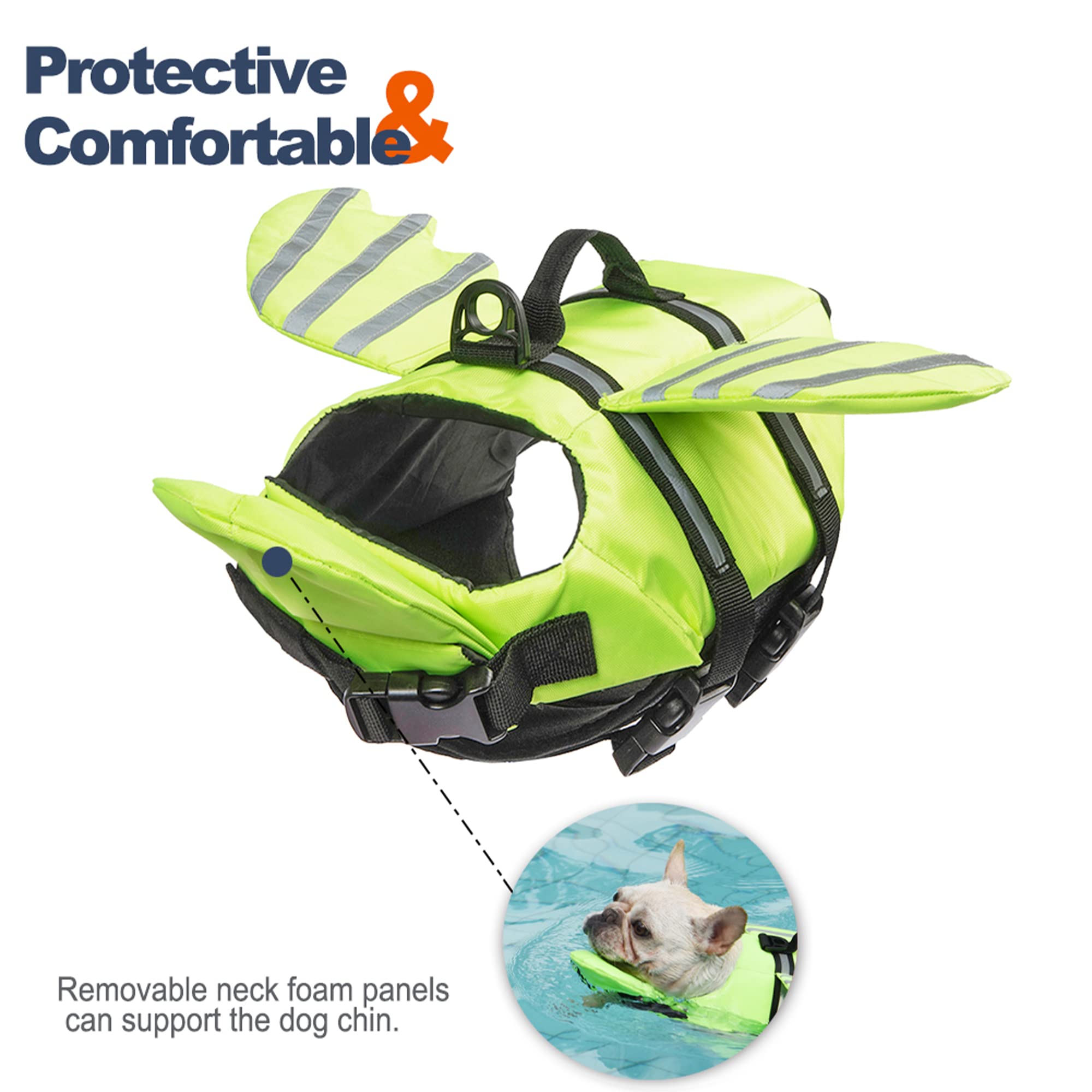 Petglad Dog Life Jacket, Wings Dog Life Vest With Chin Float Rescue Handle For Small Medium Large Dogs, Adjustable High Visibility Flotation Pet Safety Swim Vest For Swimming Boating (Green, Xs)