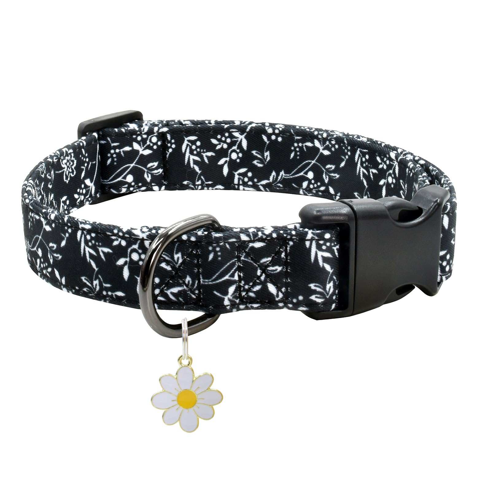 Flower Patterns Dog Collar With Accessories, Soft Cotton Dog Collars For Small Medium Large Female And Male Dogs(White Flower L)