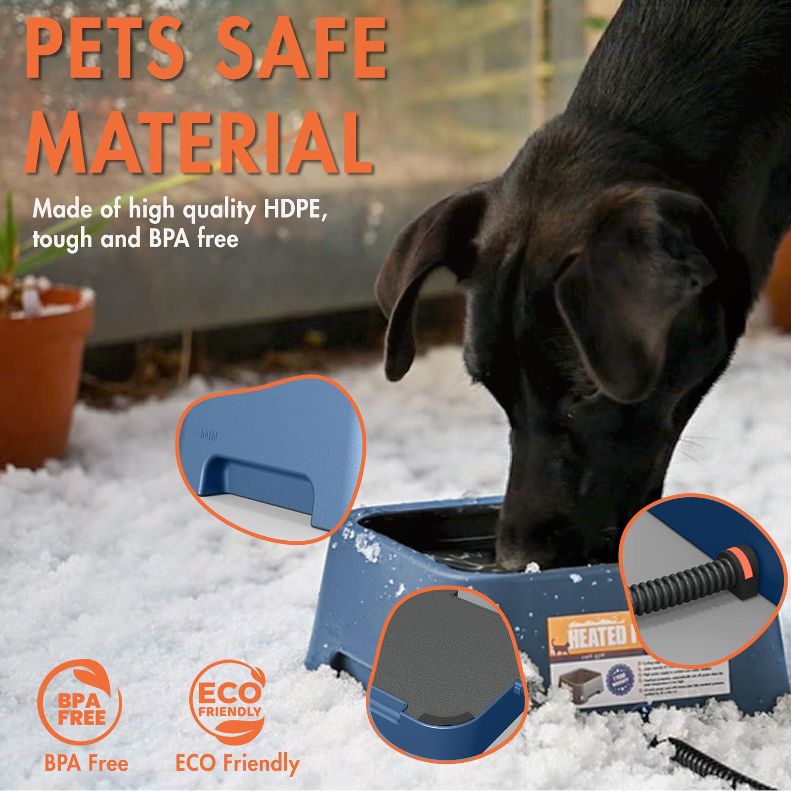 Petsolon Heated Water Bowl For Dog & Cat, 3 L/ 101 Oz Heated Dog Bowl For Winter, Heated Pet Bowl For Indoor/Outdoor, Large Heat