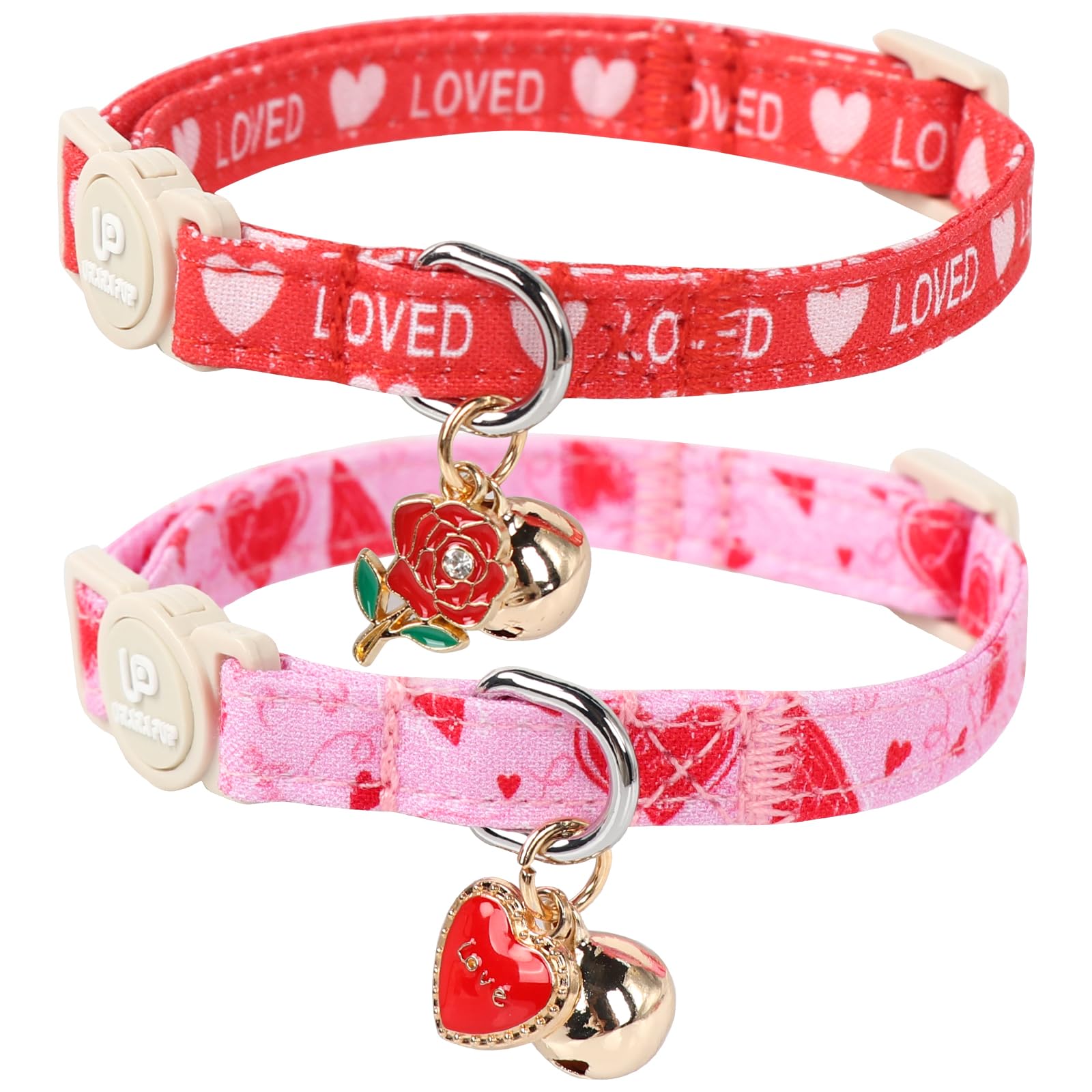 Up Urara Pup Cat Collar, 2 Pack Cat Collars Cute Breakaway Kitty Collar With Bell, Valentine'S Day Kitten Collars Pink Hearts Wi