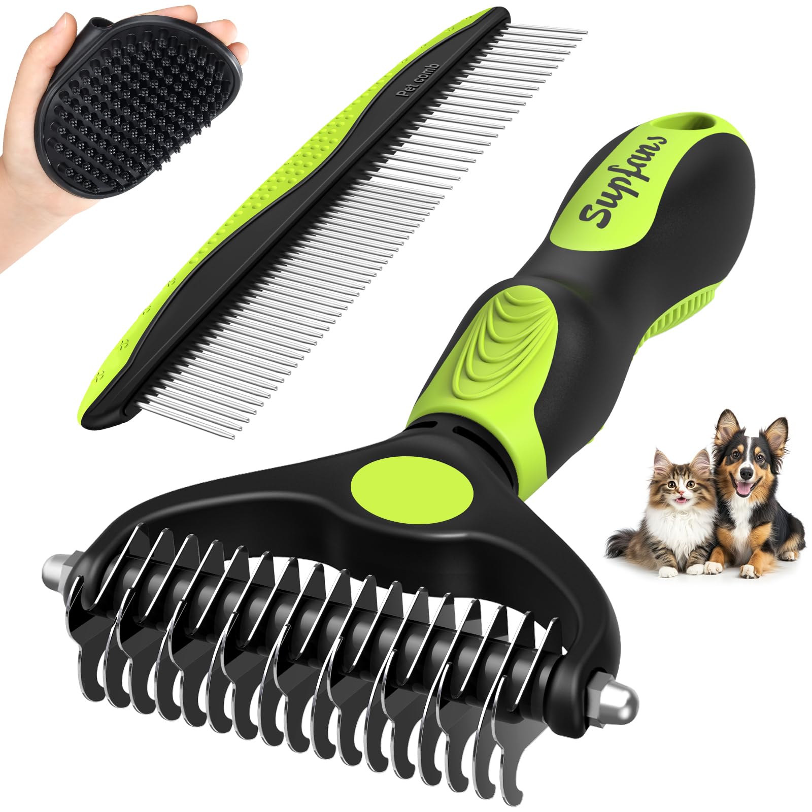 3PCS Dog Grooming Kit I Dog Brush for Shedding I Deshedding Dog Brush I Metal Dog Comb I Dog Bath Brush I Undercoat Rake for Dog