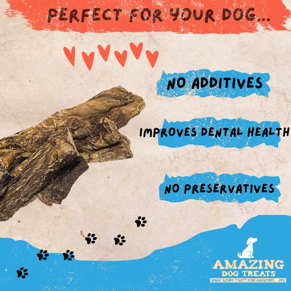 Amazing Dog Treats - 6 Inch Mega Thick Beef Lung Jerky Reward for Dogs  (10 Pc/Pk)  100% Natural Beef Lung Snacks for Dogs  Sing