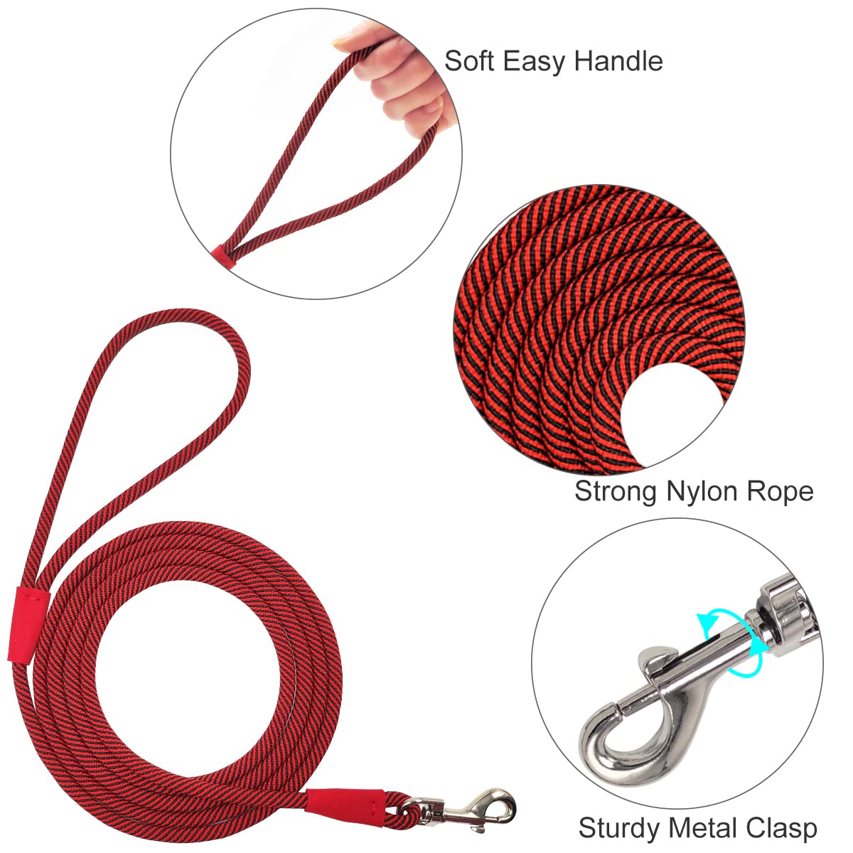 Boswany Small Dog Leash 7Ft, Lightweight Nylon Rope Leash For Puppy Pets, Cats, Small Animals Medium Dogs Walking, Red