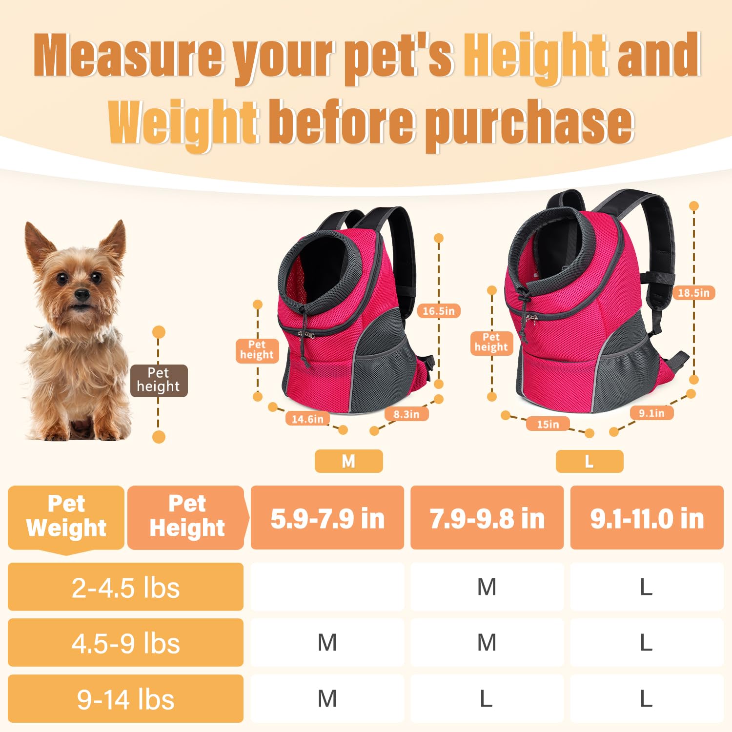 Yudodo Dog Front Carrier Backpack, Adjustable Breathable Pet Carrier For Small Dogs, Ventilated Puppy Back Pack With Safety Belt