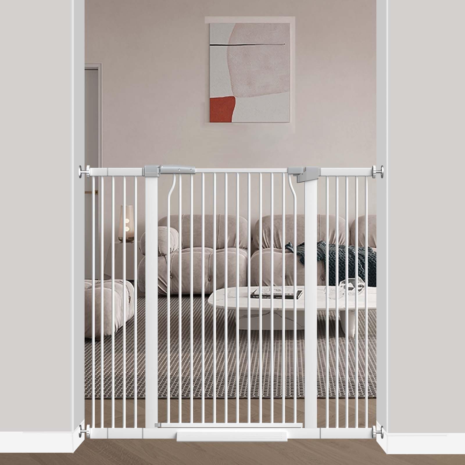 flower frail 40.5 '' Extra Tall Baby Gate for Stairs, 40.6 ''-49.1 '' Extra Wide Dog Pet Gate Indoor, Pressure Mounted Safety Fi
