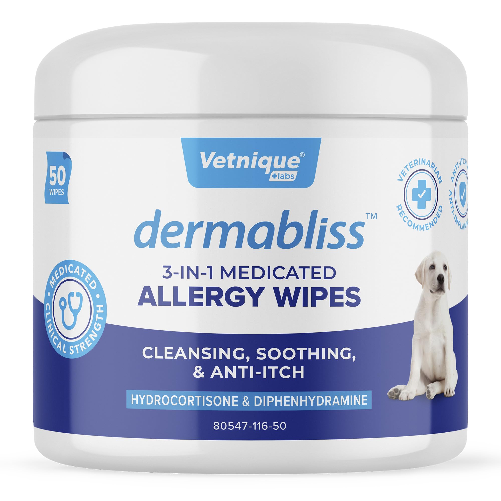Vetnique Labs Dermabliss Dog Allergy and Itch Relief, Skin and Coat Health Supplements and Grooming Supplies with Omega 369, B