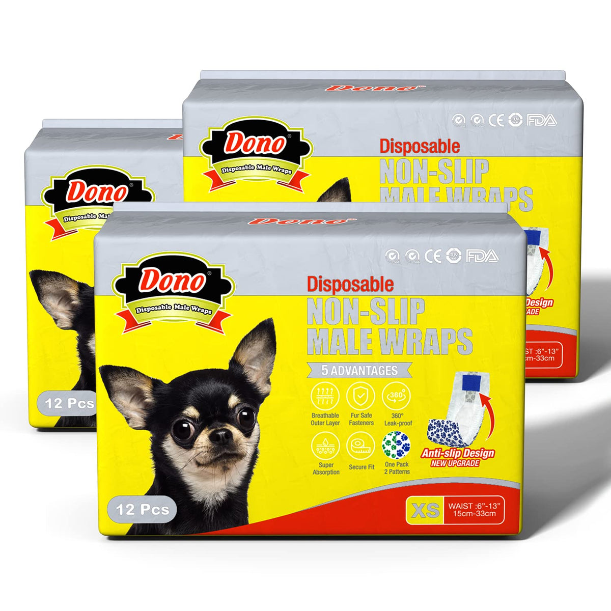 Dono Disposable Male Dog Diapers, Non-Slip Male Dog Wraps For Puppy Doggy, Super Absorbent Soft Dog Diapers,Including Four Sizes