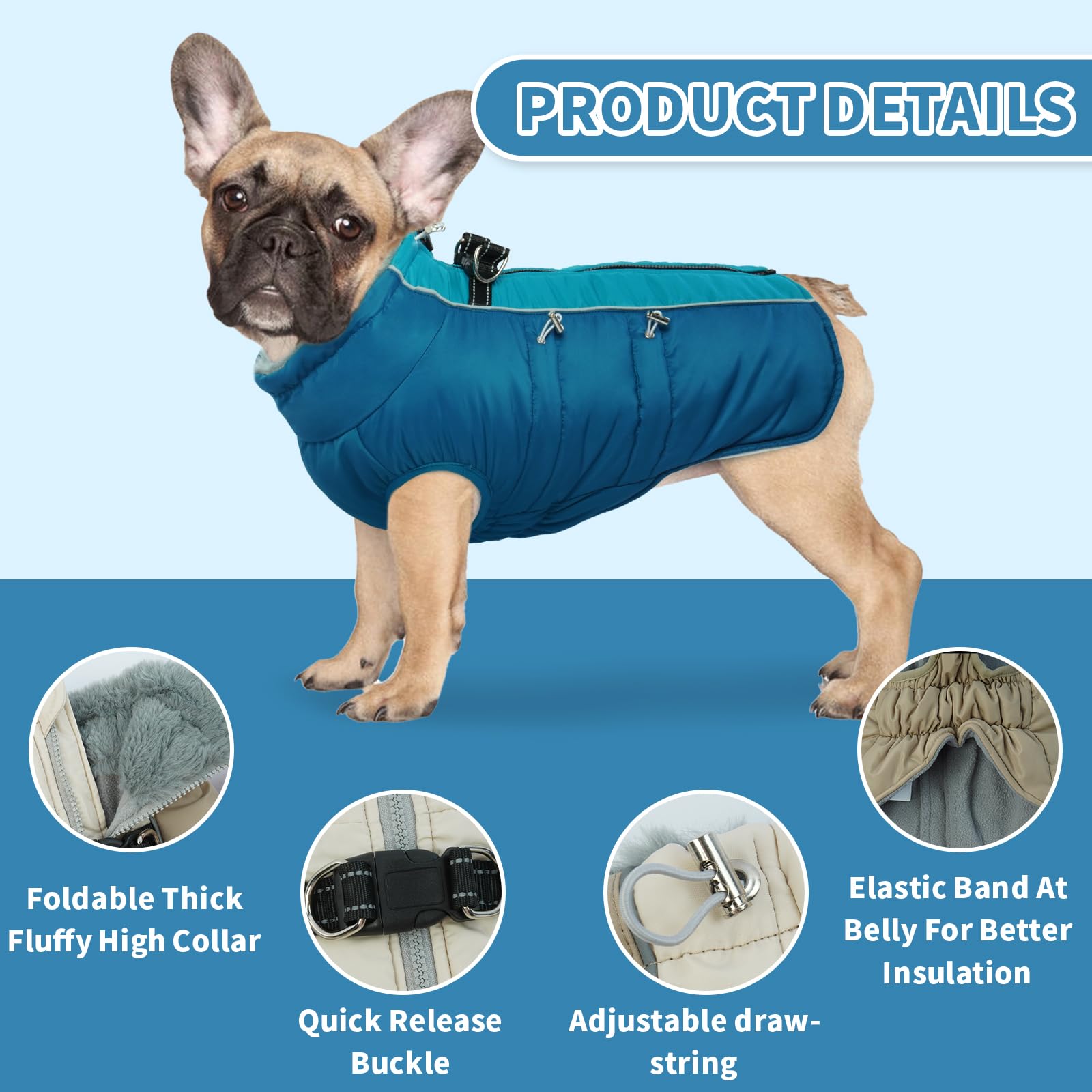 Idomik Warm Dog Coat With Built-In Harness, Warm Winter Coat, Waterproof Jacket, Thicken Fleece, Windproof Snow Jacket For Small