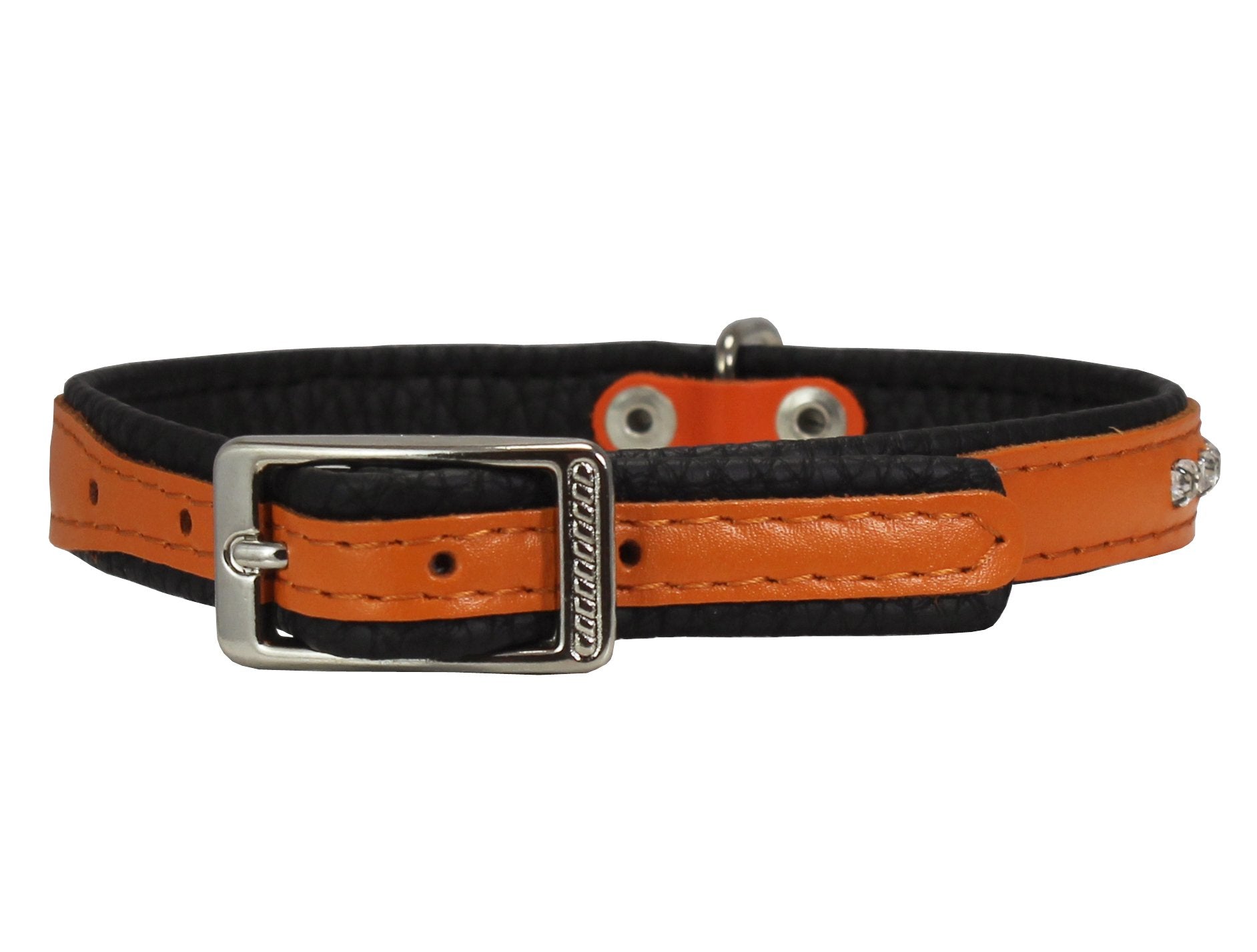 Dogs My Love Rhinestone Genuine Leather Dog Collar (Orange, 8'-9.5' Neck)