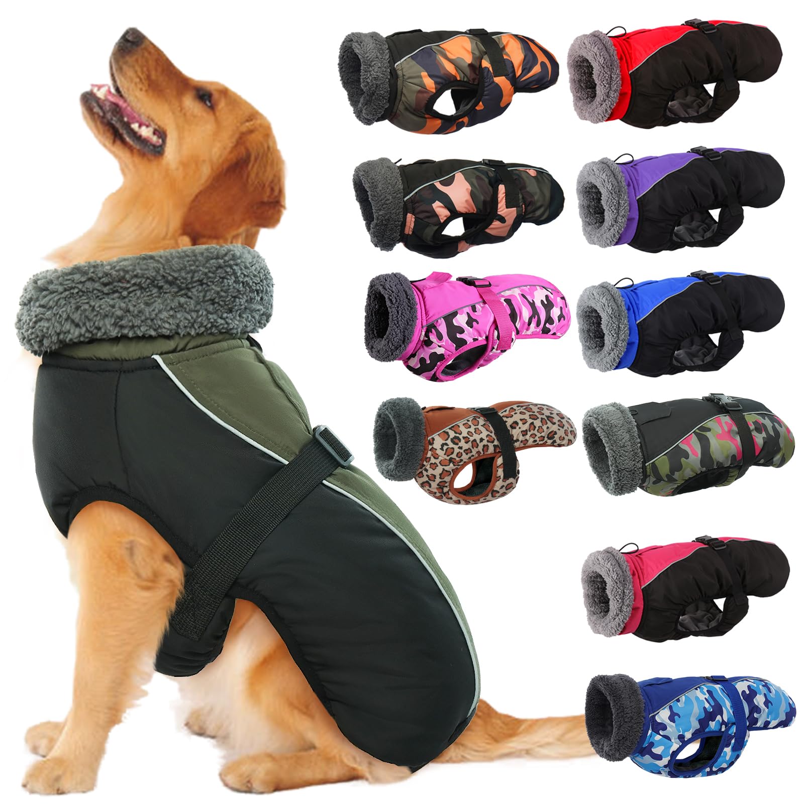 IECOii Extra Warm Dog Coat Reflective Adjustable Jacket Winter with Buckle Fleece Turtleneck for Cold Weather Soft Small Medium 