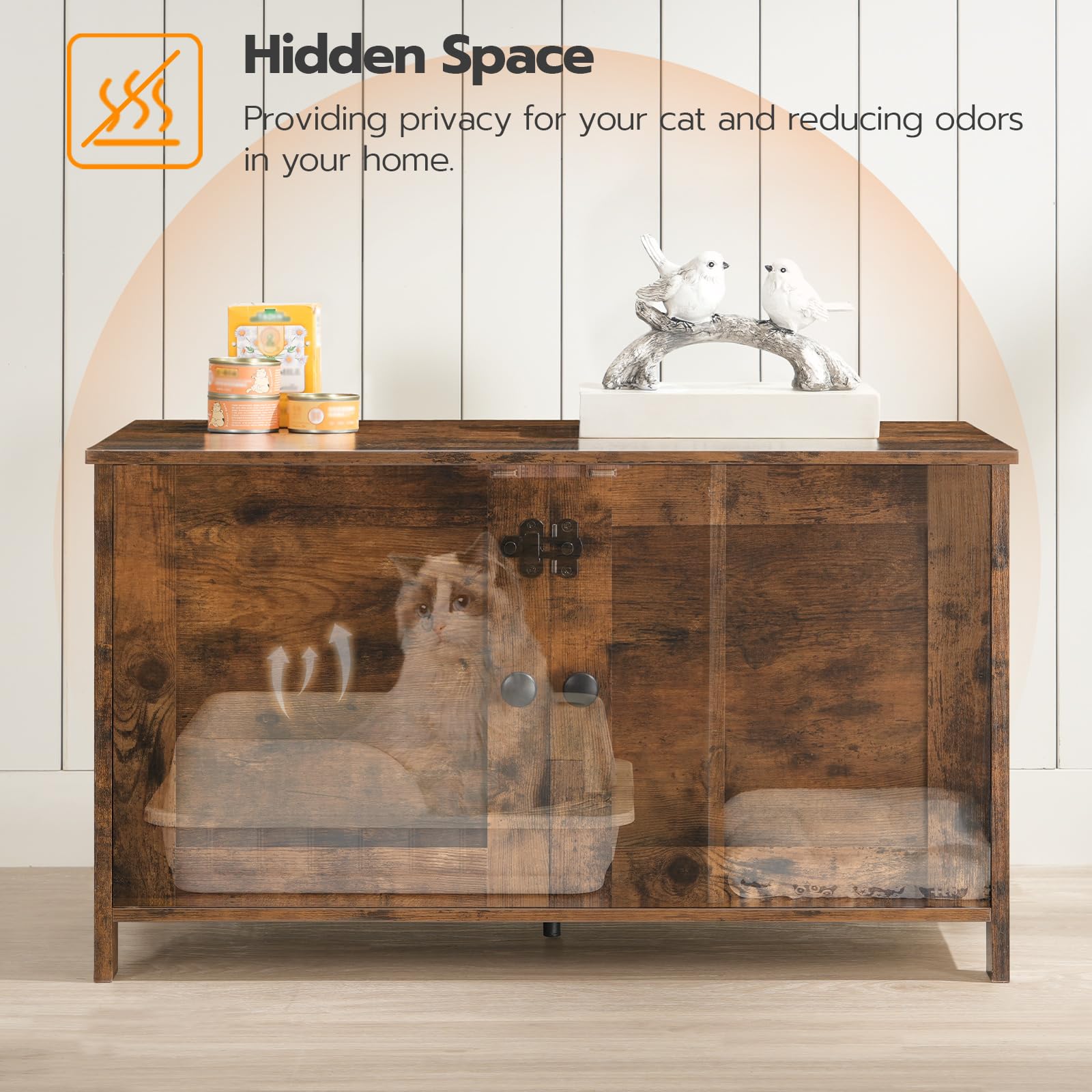 HOOBRO Litter Box Enclosure, Cat Litter Box Furniture with Removable Divider, Large Hidden Litter Box Furniture, Wooden Cat Hous