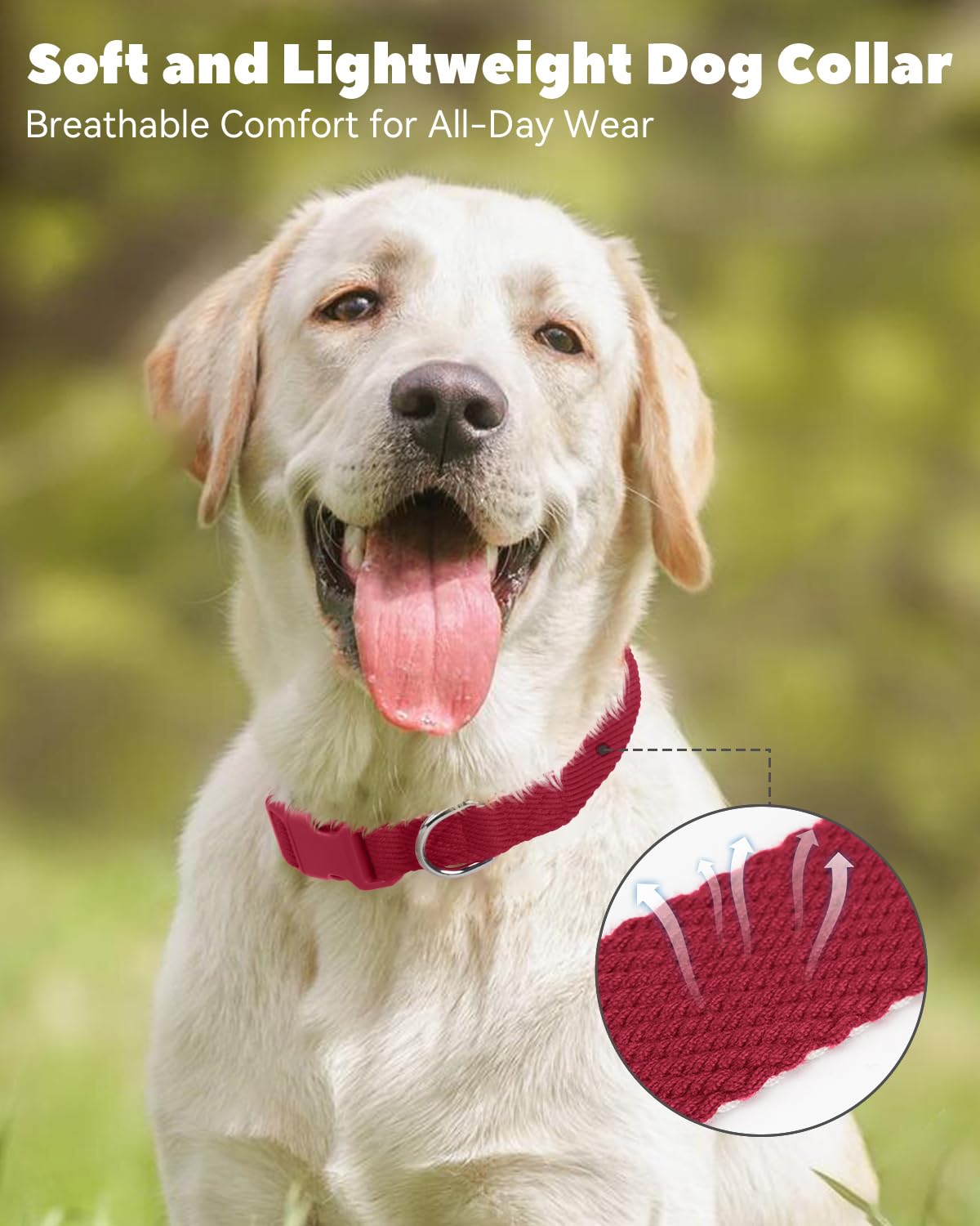 Dynmeow Soft And Breathable Cotton Dog Collar, Durable Adjustable Heavy-Duty Pet Collar With Quick-Release Buckle, Lightweight F