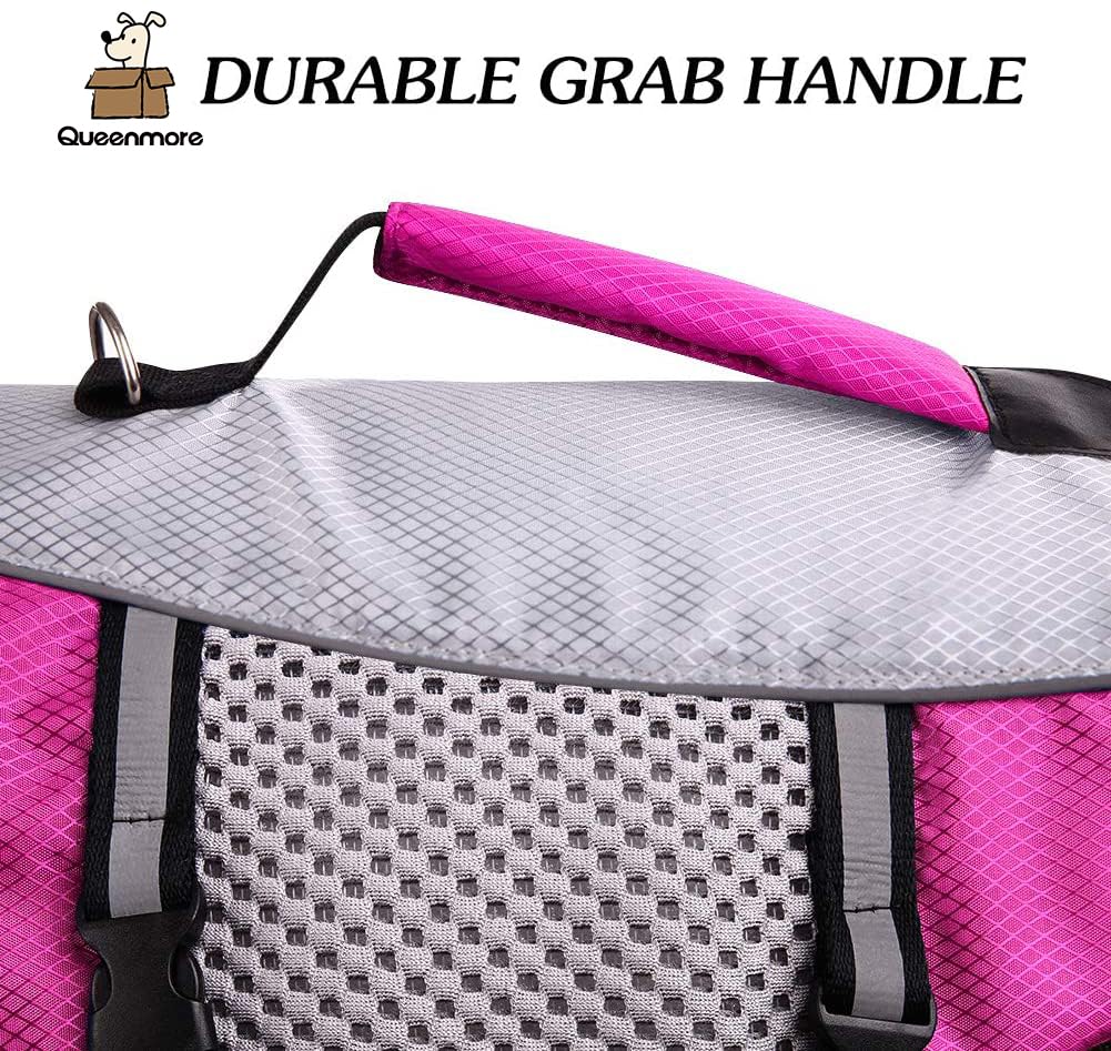 Dog Life Jacket Swimming Vest Lightweight High Reflective Pet Lifesaver With Lift Handle, Leash Ring Pink,Xs