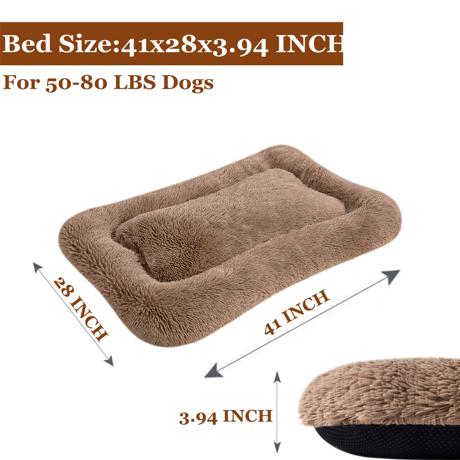Coohom Deluxe Plush Bed Pet Cushion Crate Mat,Fulffy Comfy Kennel Anti-Slip Washable Pad For Medium Large X-Large Dogs(X-Large,