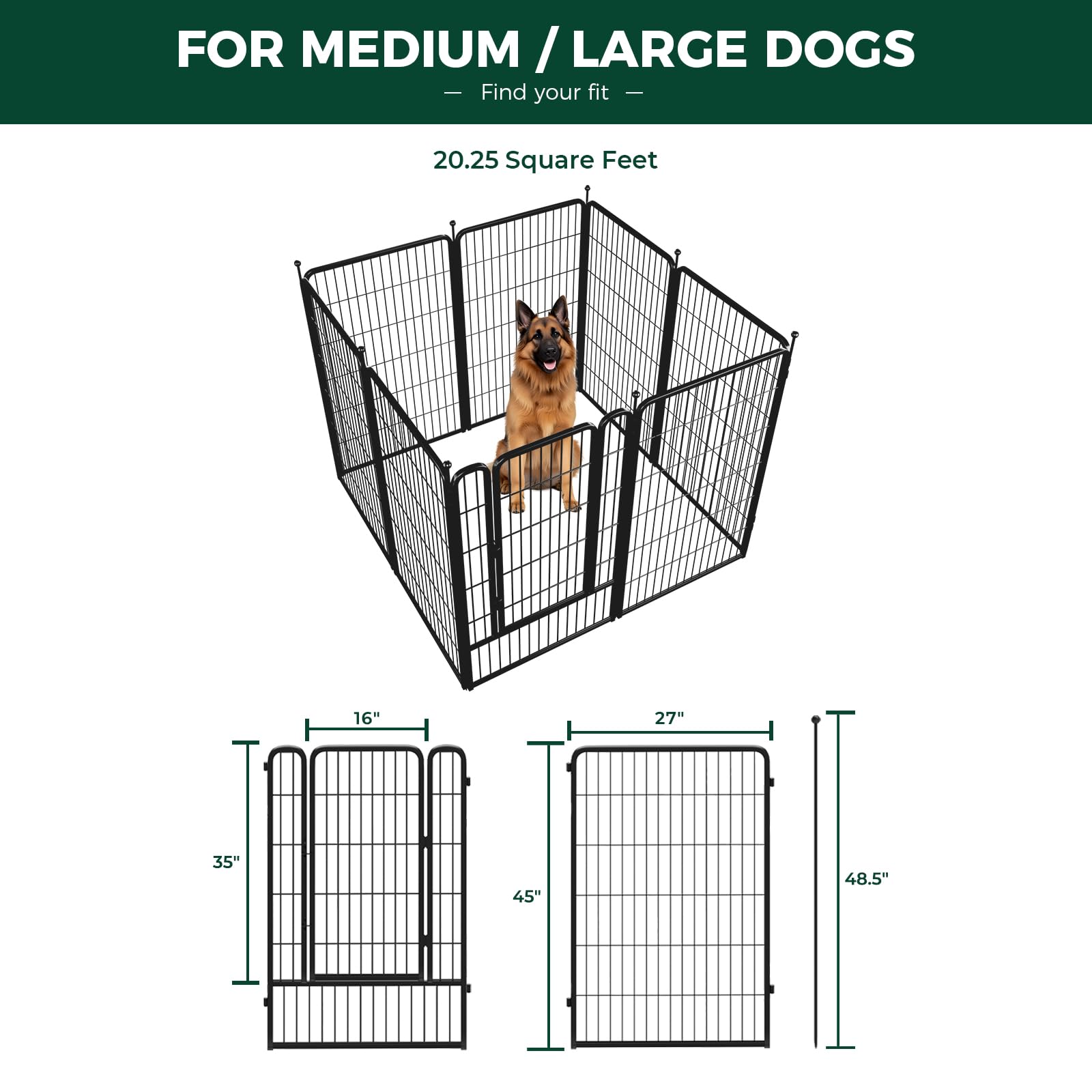 FXW Dog Playpen for Large Dogs, 45 inch, 8 Panels, Metal, Black, Ideal for Yard & RV Camping