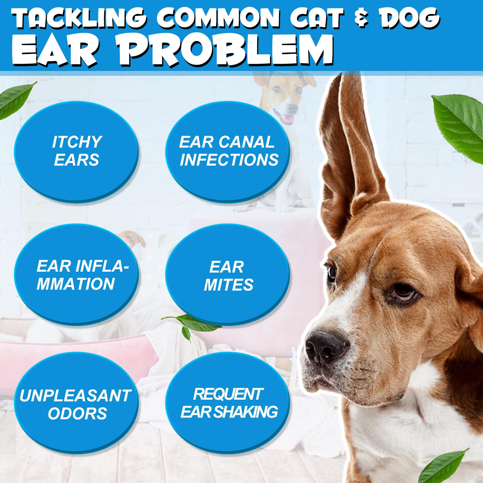 VOSIFSDIY Dog & Cat Ear Infection Treatment Drops, Pets Ear Cleaning Drops with 1% Hydrocortisone for Dog & Cats Yeast Infection