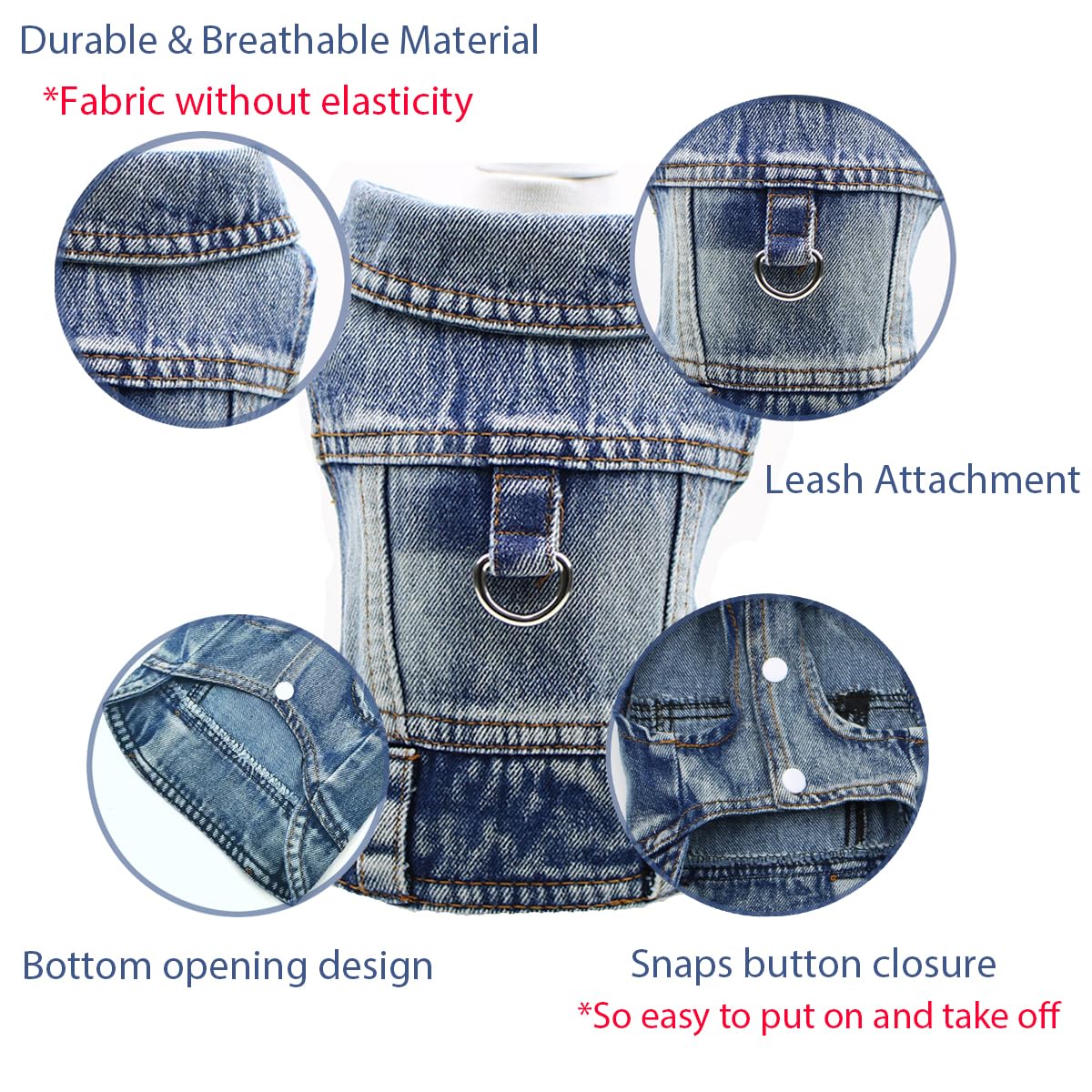 Dog Jeans Jacket Cool Blue Denim Coat For Small Medium Girl Boy Dogs Puppy Clothes Comfort Lapel Harness Vest With D-Ring For Le