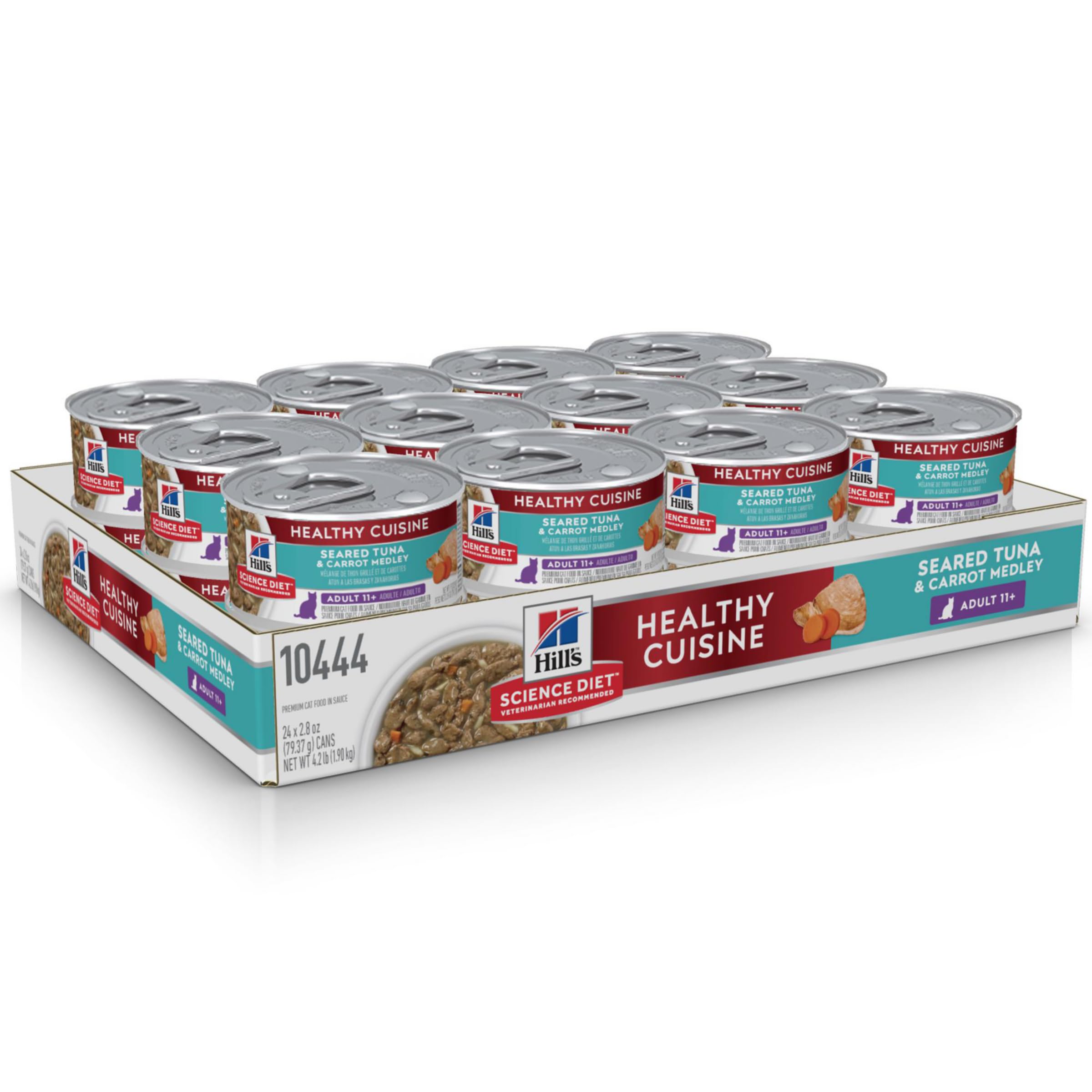 Hills Science Diet Healthy Cuisine, Senior Adult 11+, Great Taste, Wet Cat Food, Seared Tuna & Carrot Stew, 2.8 oz Can, Case of