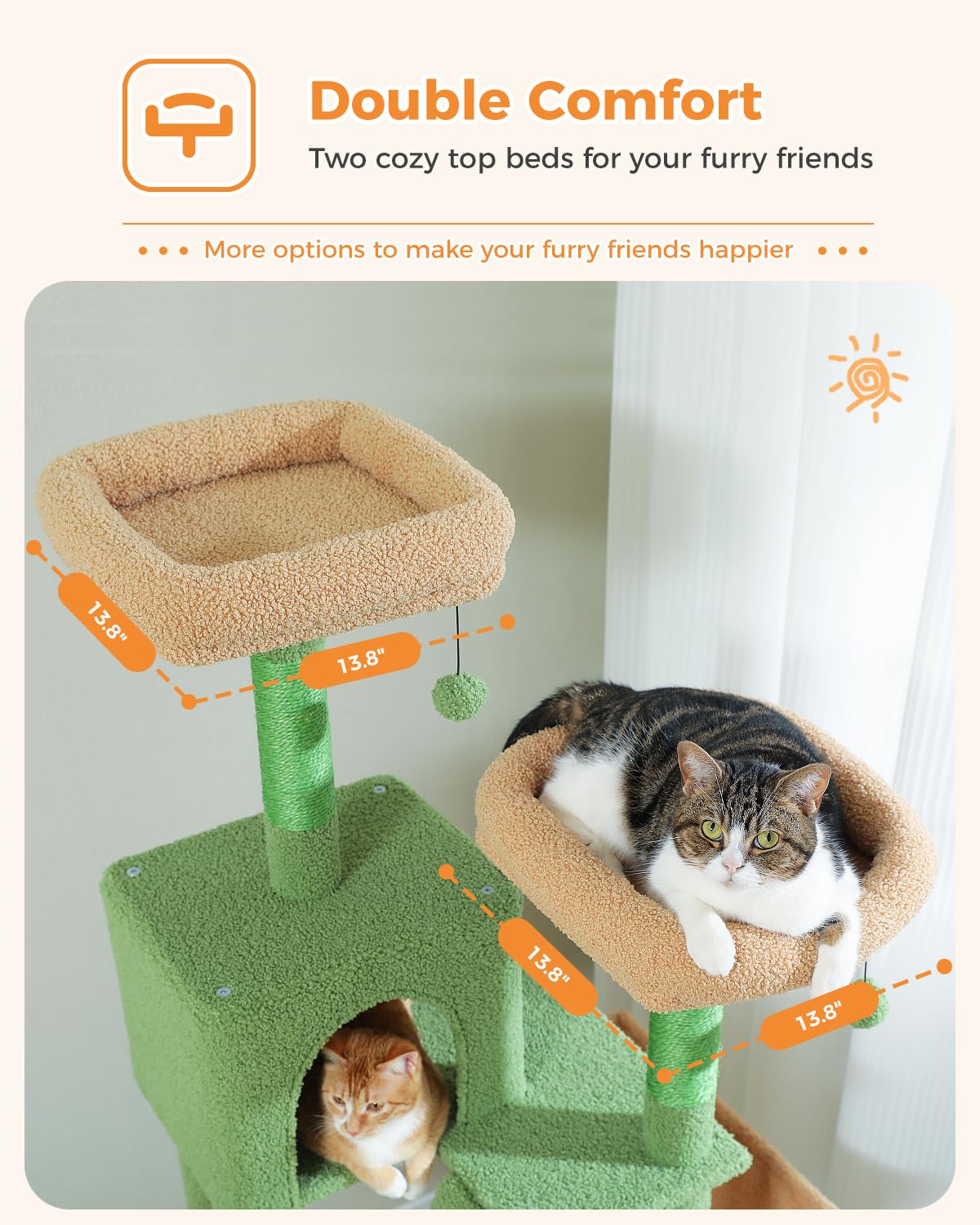 Muttros Cactus Cat Tree, 70.9'' Tall Cat Tree For Indoor Cats, Large Cat Tree For Large Cats, Multi-Level Tall Cat Tower With 6