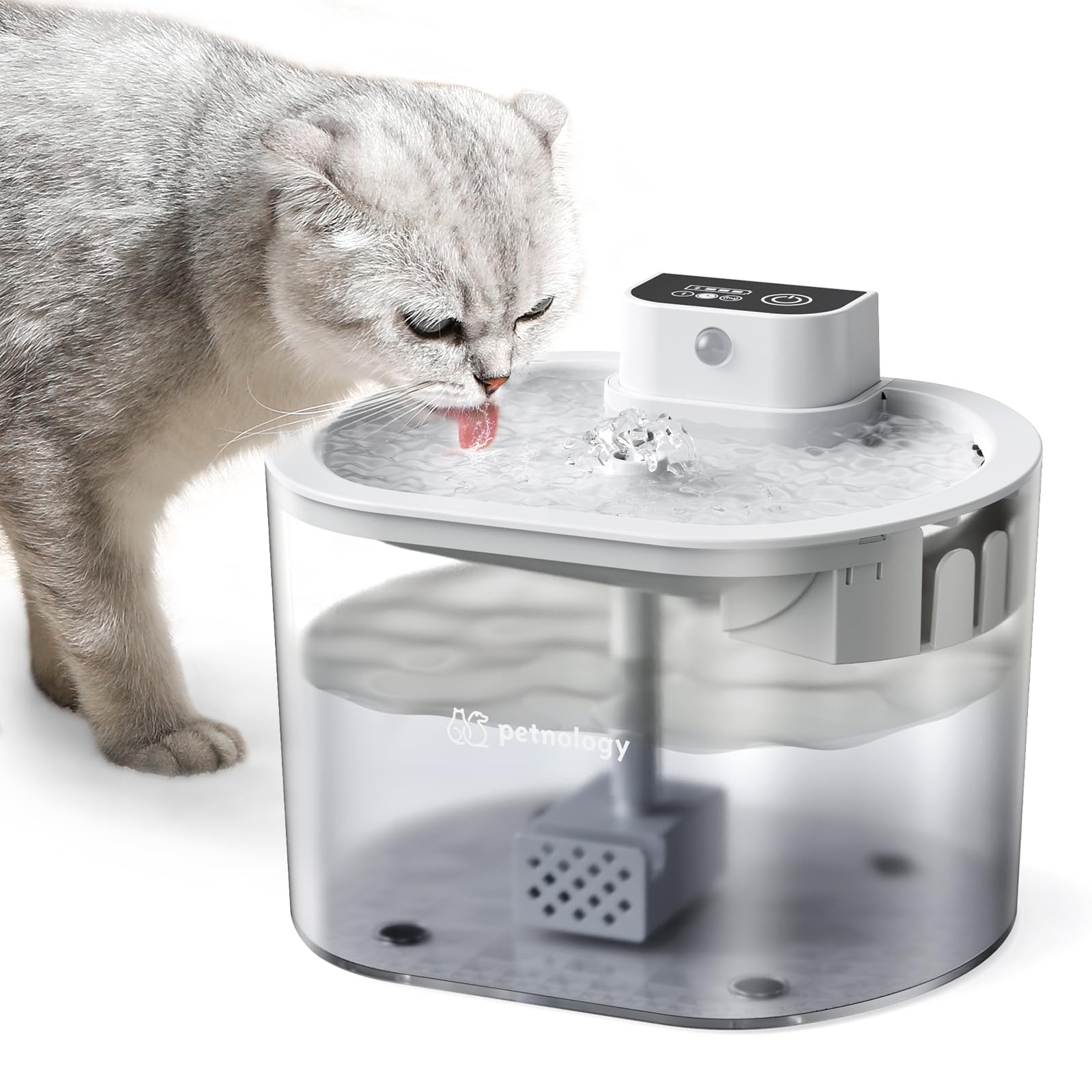 Petnology Wireless Cat Water Fountain, 84oz/2.5L Battery-Operated Automatic Cat Water Dispenser with Motion Sensor, BPA-Free Cor