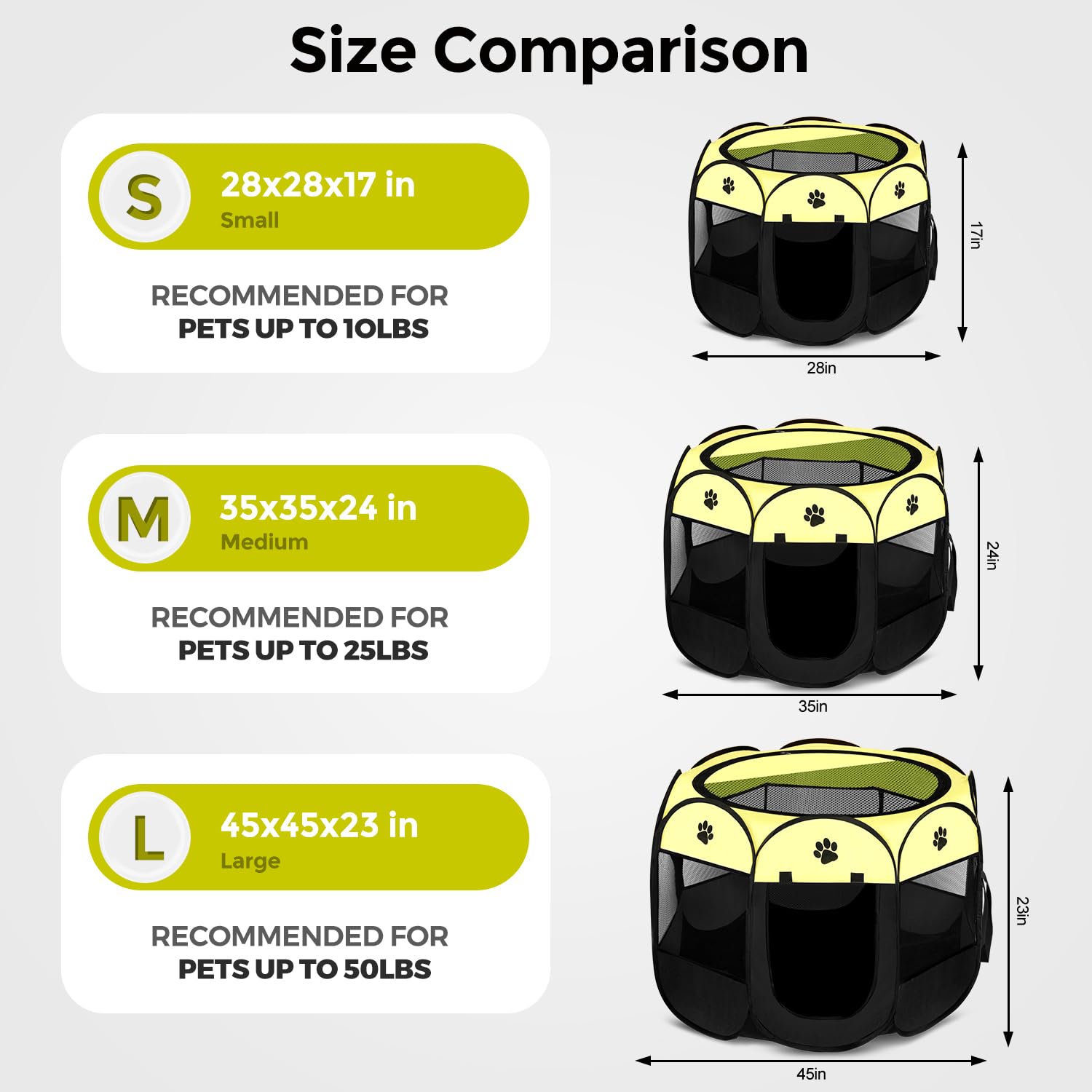 Horing Pop Up Tent Pet Playpen Carrier Dog Cat Puppies Portable Foldable Durable Paw Kennel (M 35'' * 35'' * 24'', Green)