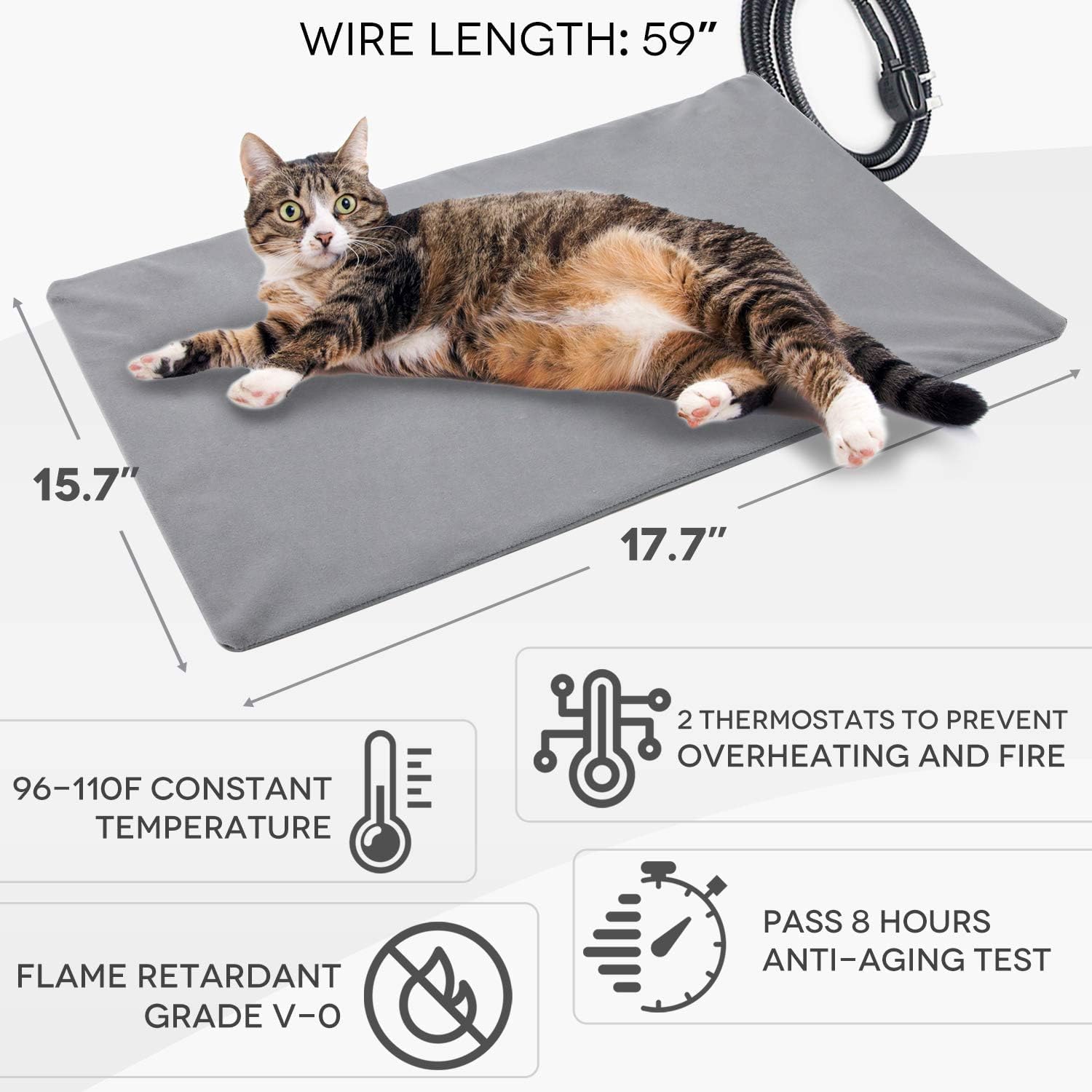 Outdoor Pet Heating Pad For Cats, Pet Heating Pad For Cats Outside, Waterproof Cat Warming Pad, Heated Cat Dog Bed Electric Heat