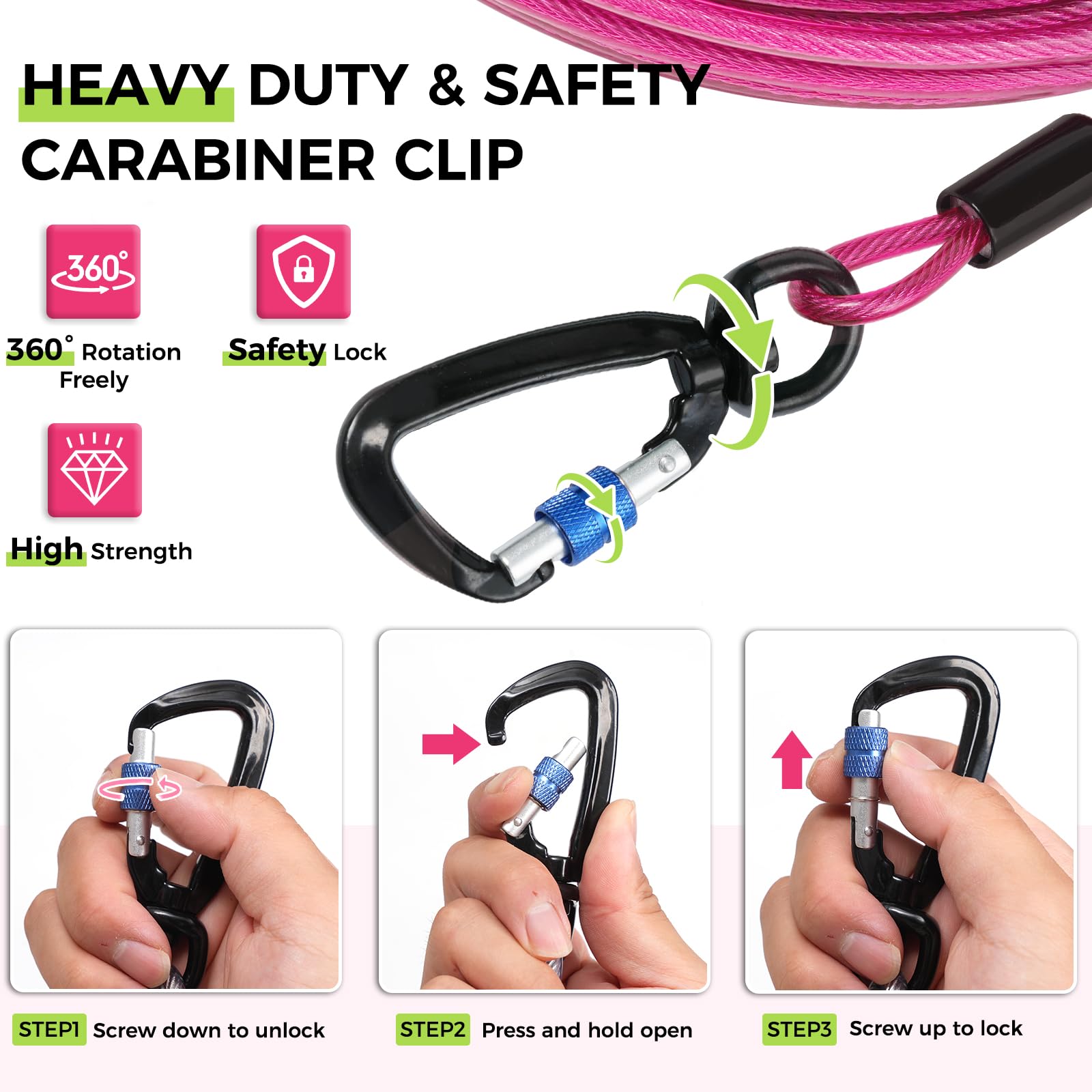 Snagle Paw Heavy Duty Dog Runner For Yard,75Ft Dog Run Cable With 10Ft & 10Ft Pulley For Large Dogs Up To 250Lbs, Aerial Dog Zip